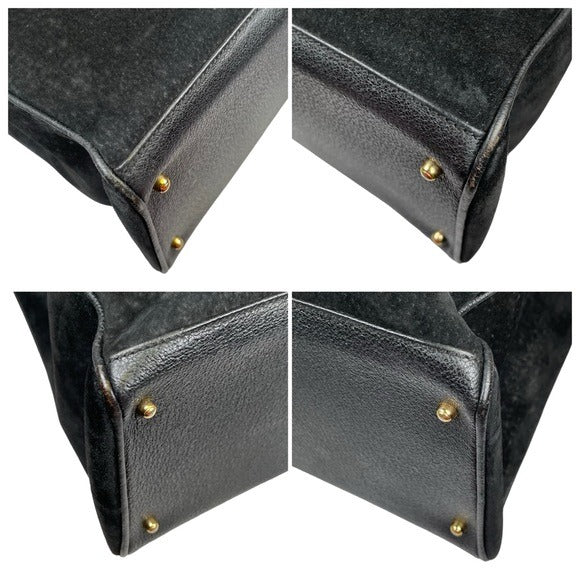 Gucci GG Diana Bamboo Black Suede Leather Dual Snap XL Pocket Top Handle Tote