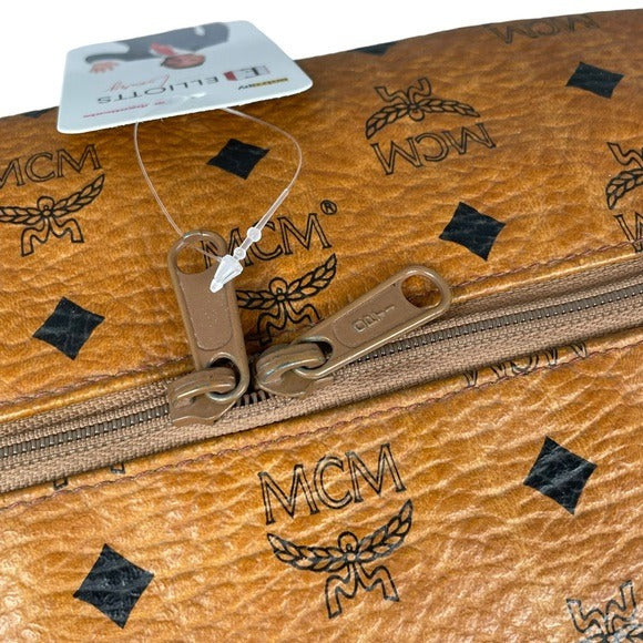MCM Cognac Viestos Brown Black Zippy Travel Toiletry Cosmetic Bag Large Bucket