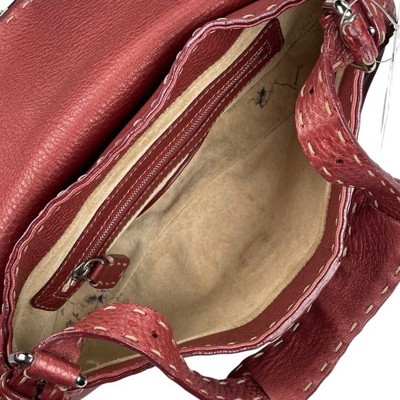 Fendi Selleria Sterling Leather Bordeaux Metallic Baguette Purse