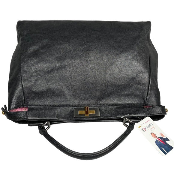 Fendi Black Leather Large Peek-A-Boo Exotic Turn-Key Top Handle Purse To…
