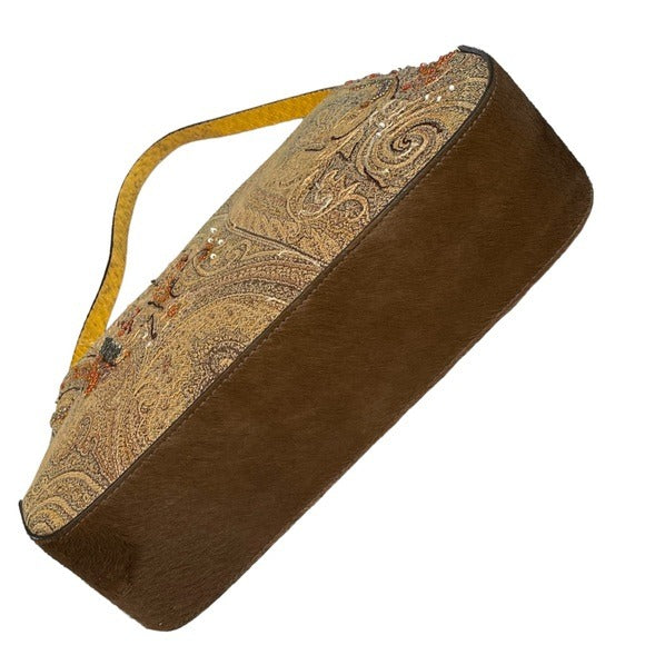 ETRO Jacquard Exotic Multi-Textile Snake, Calf-Hair, Beaded Embroidery Decal Bag
