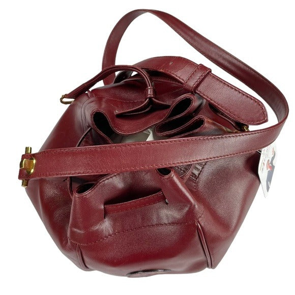 Cartier Burgundy Leather Medium Bucket Drawstring Crossbody Adjustable Purse
