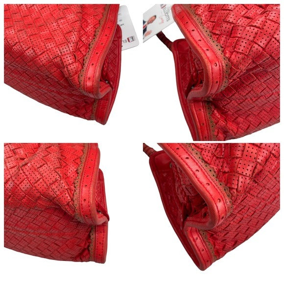 Bottega Veneta Woven Perforated Hand Bag Shoulder Leather Paprika Red Purse