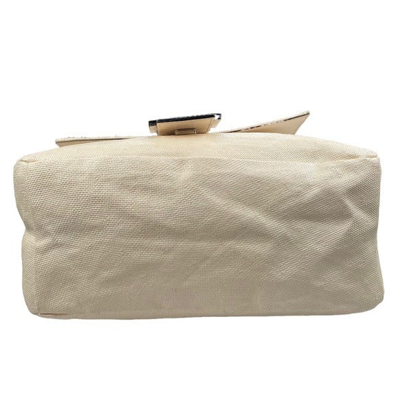 Fendi Mama Baguette Micro Woven Canvas White Strap Leather Logo