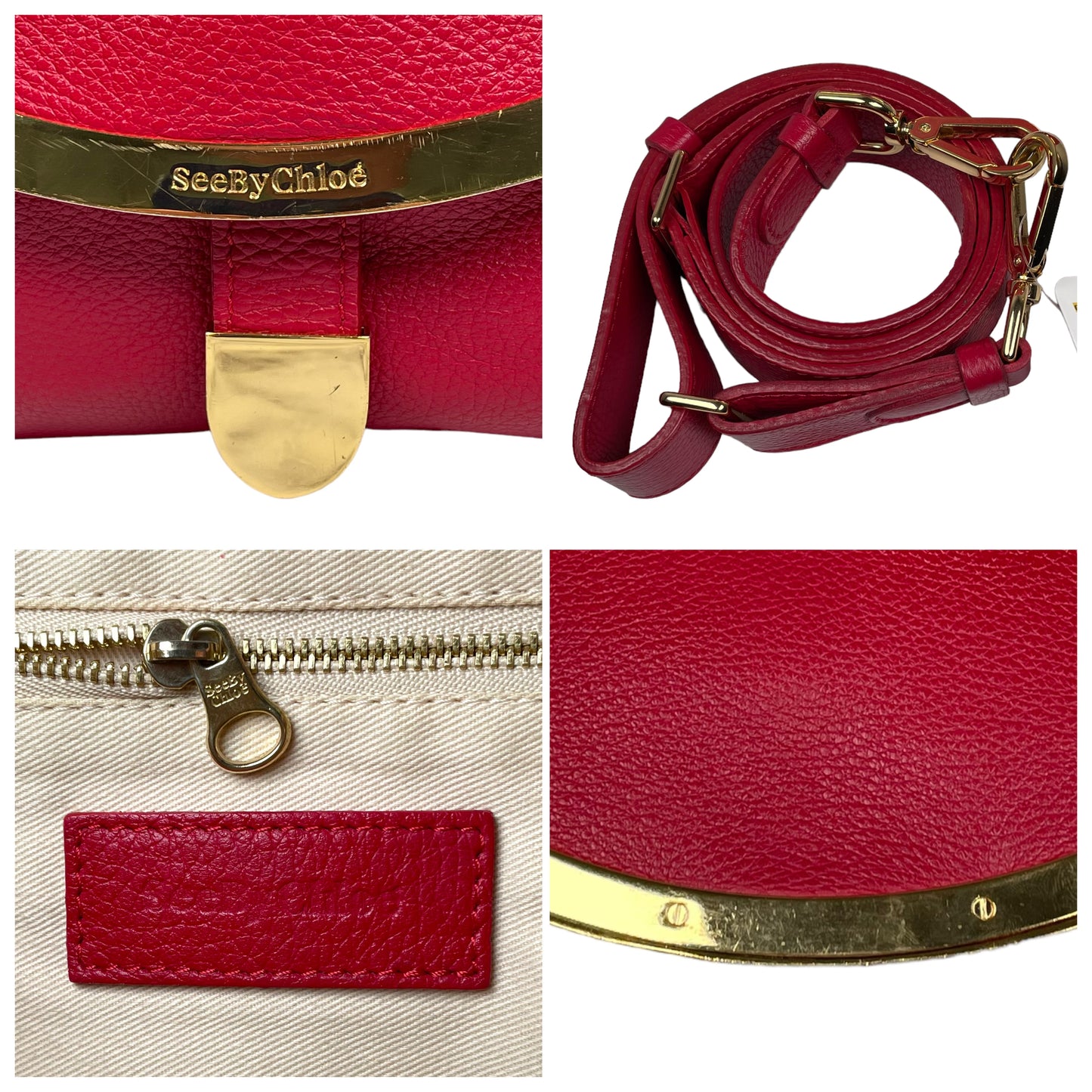 See by Chloe Lizzie Satchel Rouge Red Leather Top Handle 2 Way Crossbody