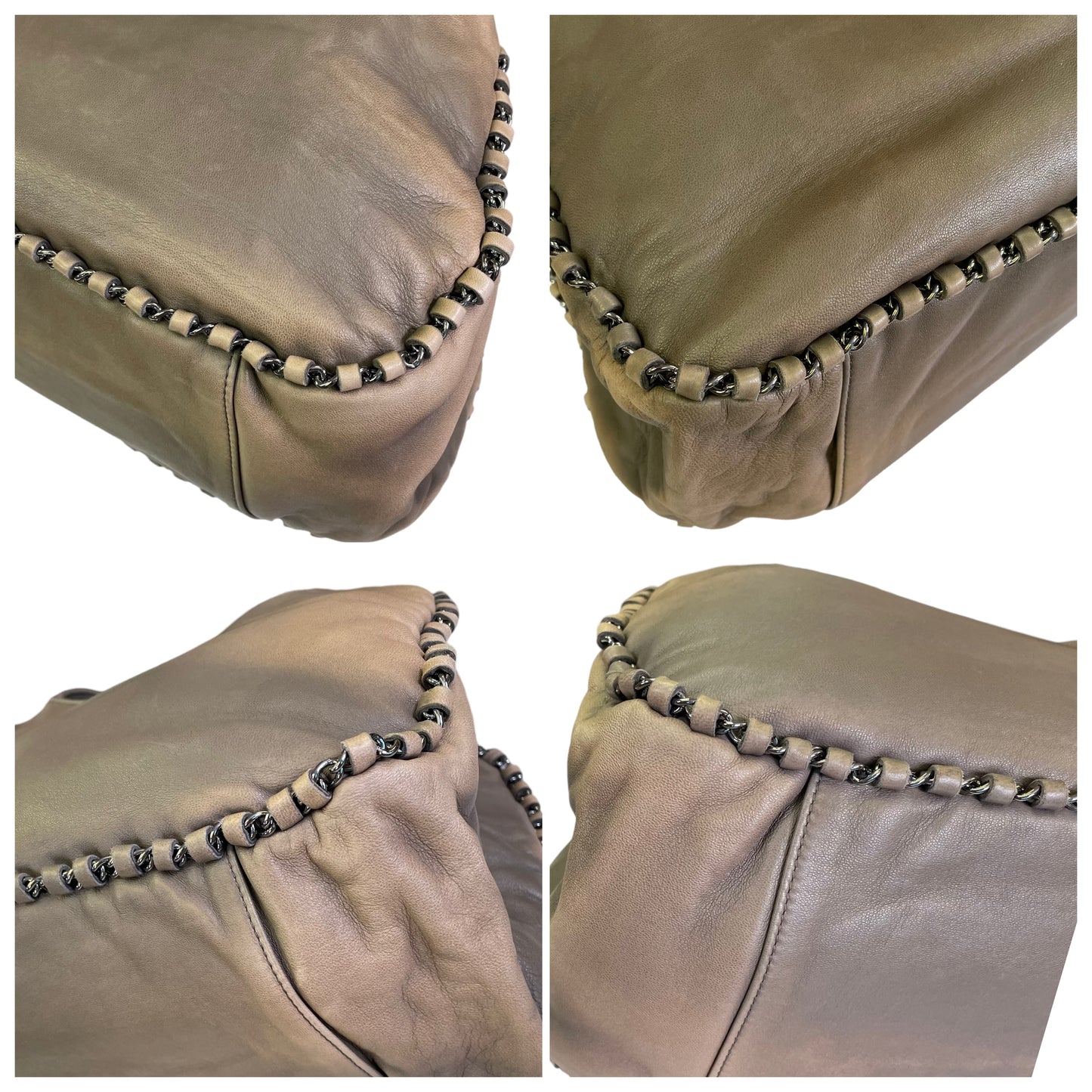 Chanel CC Lambskin Grey Hombre Whipstitch Gunmetal Chain Trim Hobo Purse