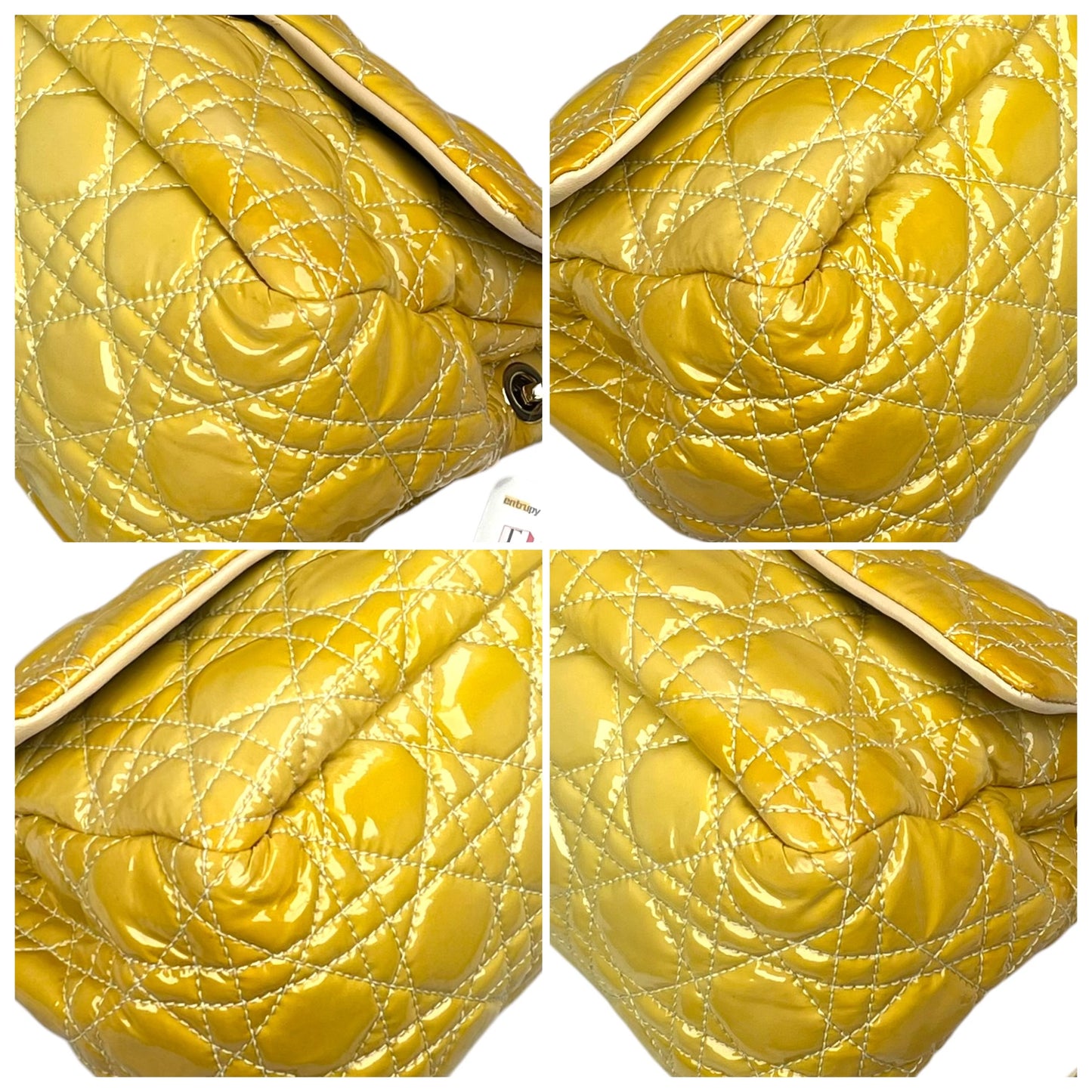 Christian Dior Yellow New Lock Patent Cannage Quilted Flap Shoulder Chain Purse