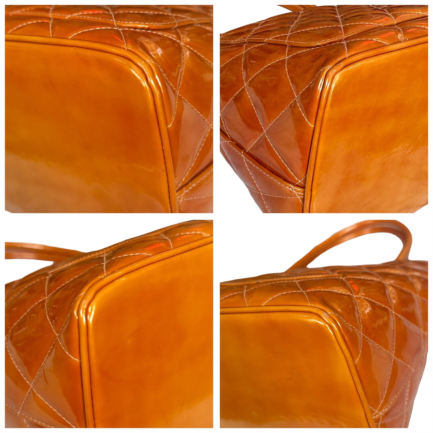 Chanel CC Tangerine Metallic Orange Patent Hombre Medallion Trapezoid Purse