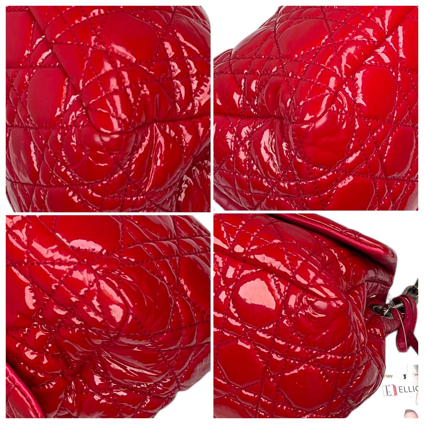 Christian Dior Red New Lock Patent Cannage Quilted Flap Shoulder Chain Purse