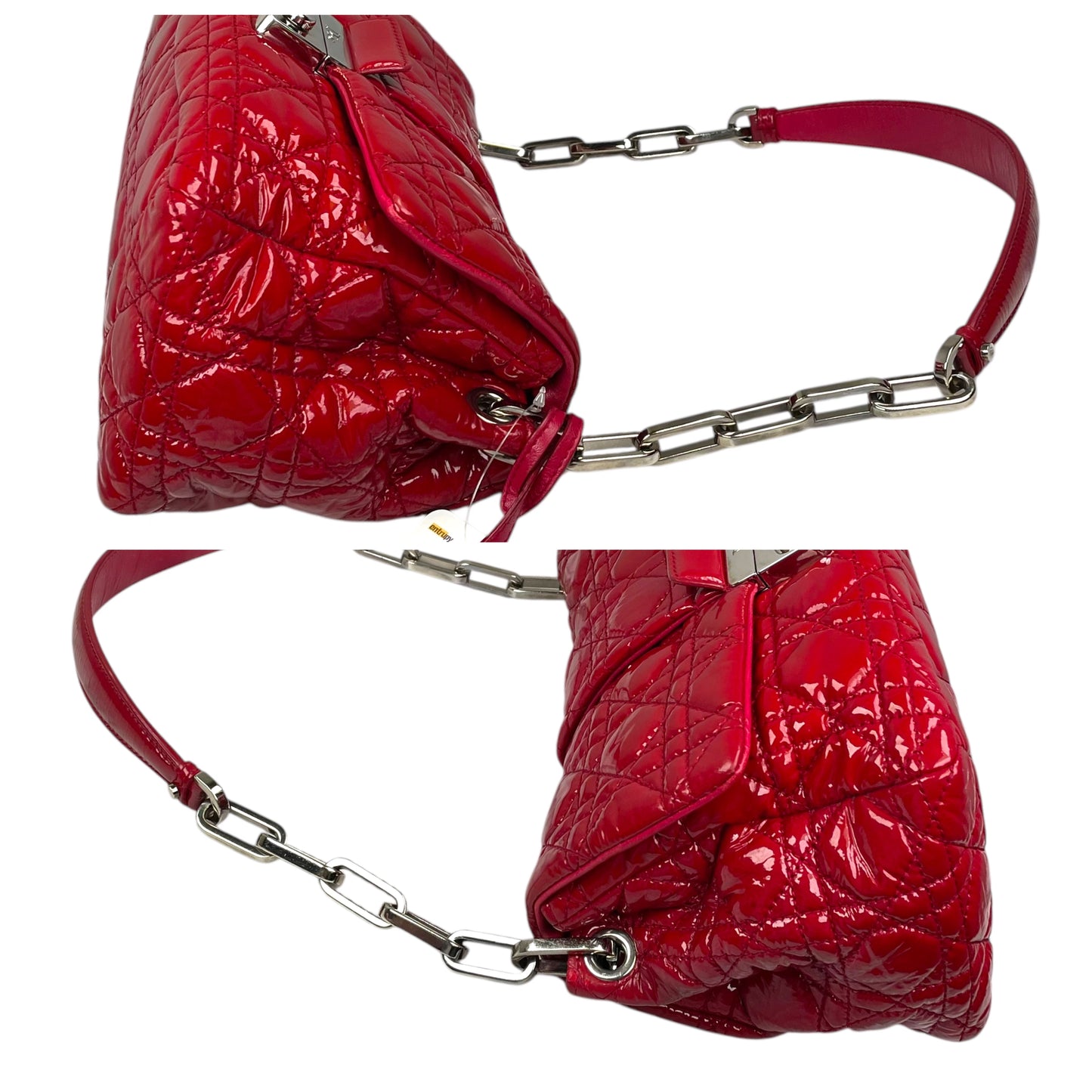 Christian Dior Red New Lock Patent Cannage Quilted Flap Shoulder Chain Purse