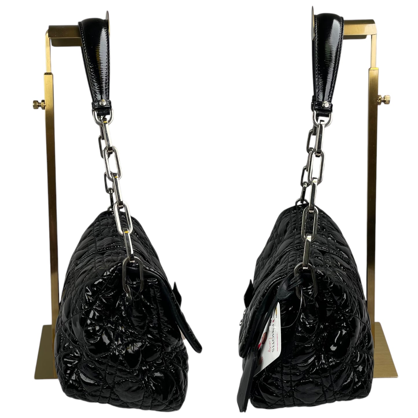 Christian Dior Black New Lock Patent Cannage Quilted Flap Shoulder Chain Purse