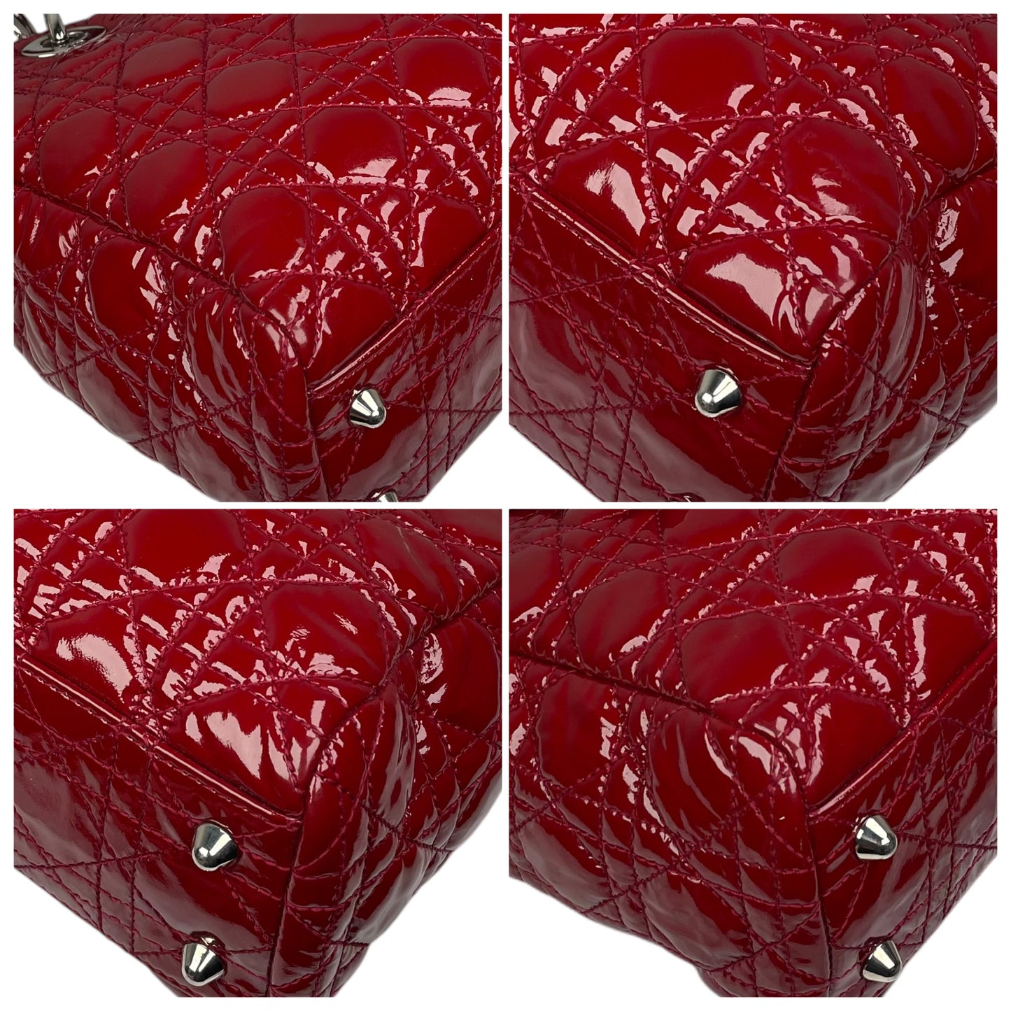 Christian Dior Lady Dior Soft Cannage Patent Quilted Silver Med Shoulder Purse