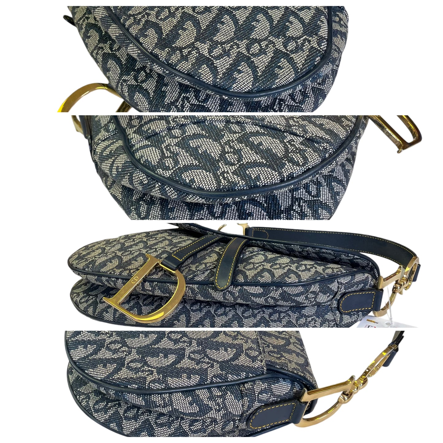 Christian Dior Oblique Classic Navy Trotter Monogram Gold Saddle Flap Shoulder Bag