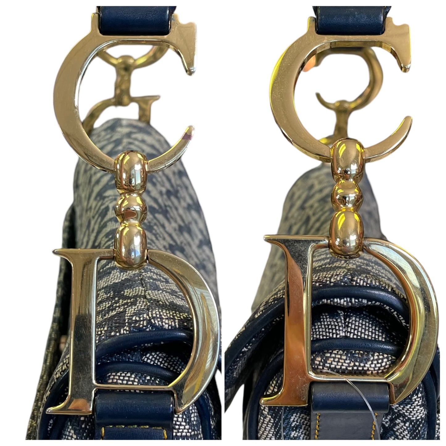 Christian Dior Oblique Classic Navy Trotter Monogram Gold Saddle Flap Shoulder Bag