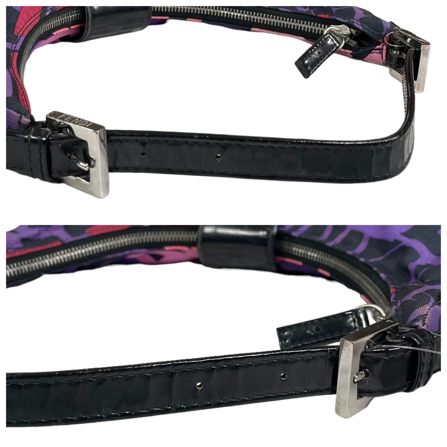 Fendi FF Croissant Graffiti Monogram Purple Black Patent Leather Sterling Shoulder Purse