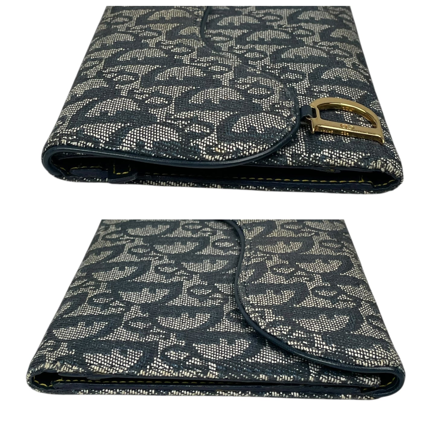 Christian Dior Blue Saddle Bag Large Oblique Trotter Canvas Leather Tri-Fold Wallet