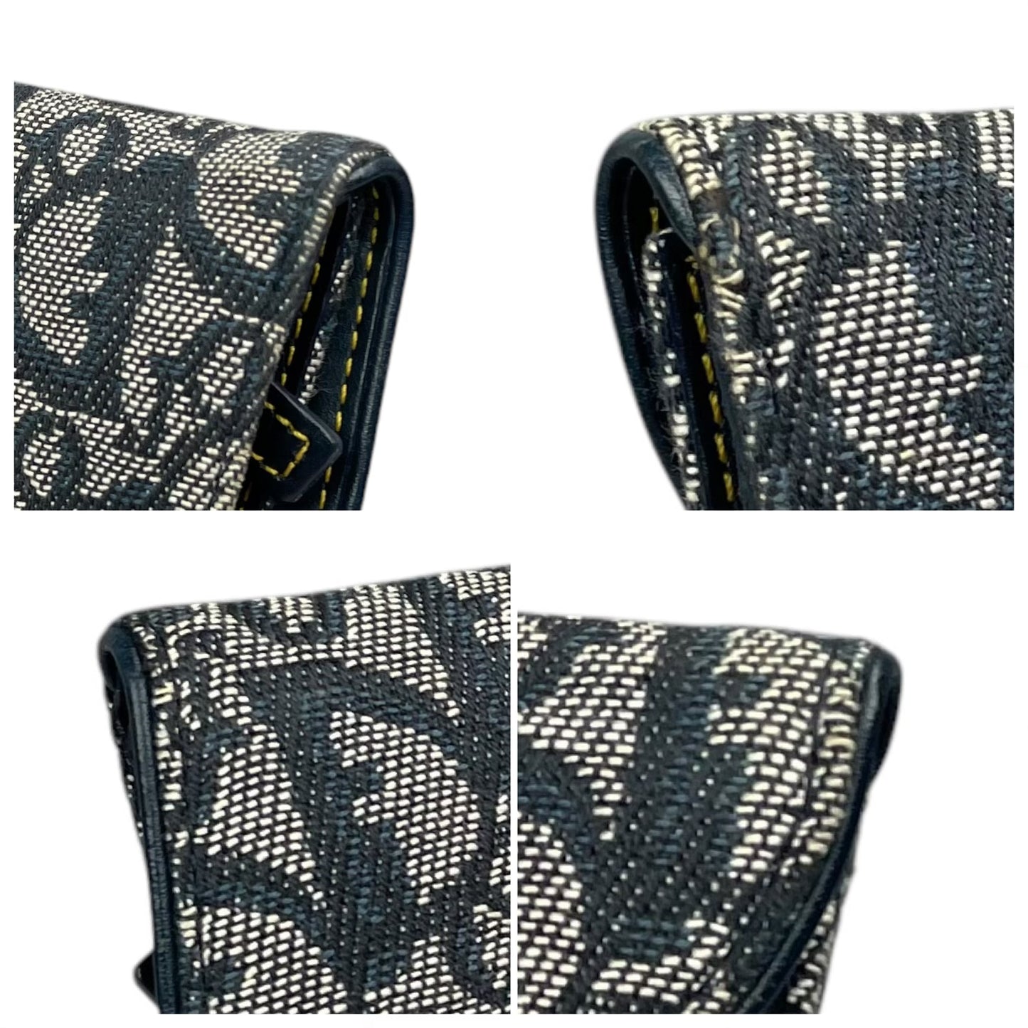 Christian Dior Blue Saddle Bag Large Oblique Trotter Canvas Leather Tri-Fold Wallet