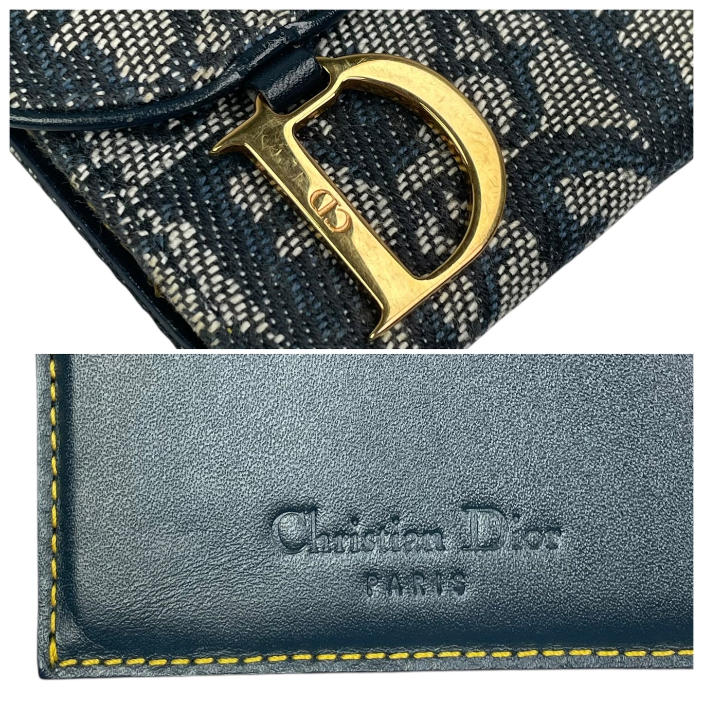 Christian Dior Blue Saddle Bag Large Oblique Trotter Canvas Leather Tri-Fold Wallet