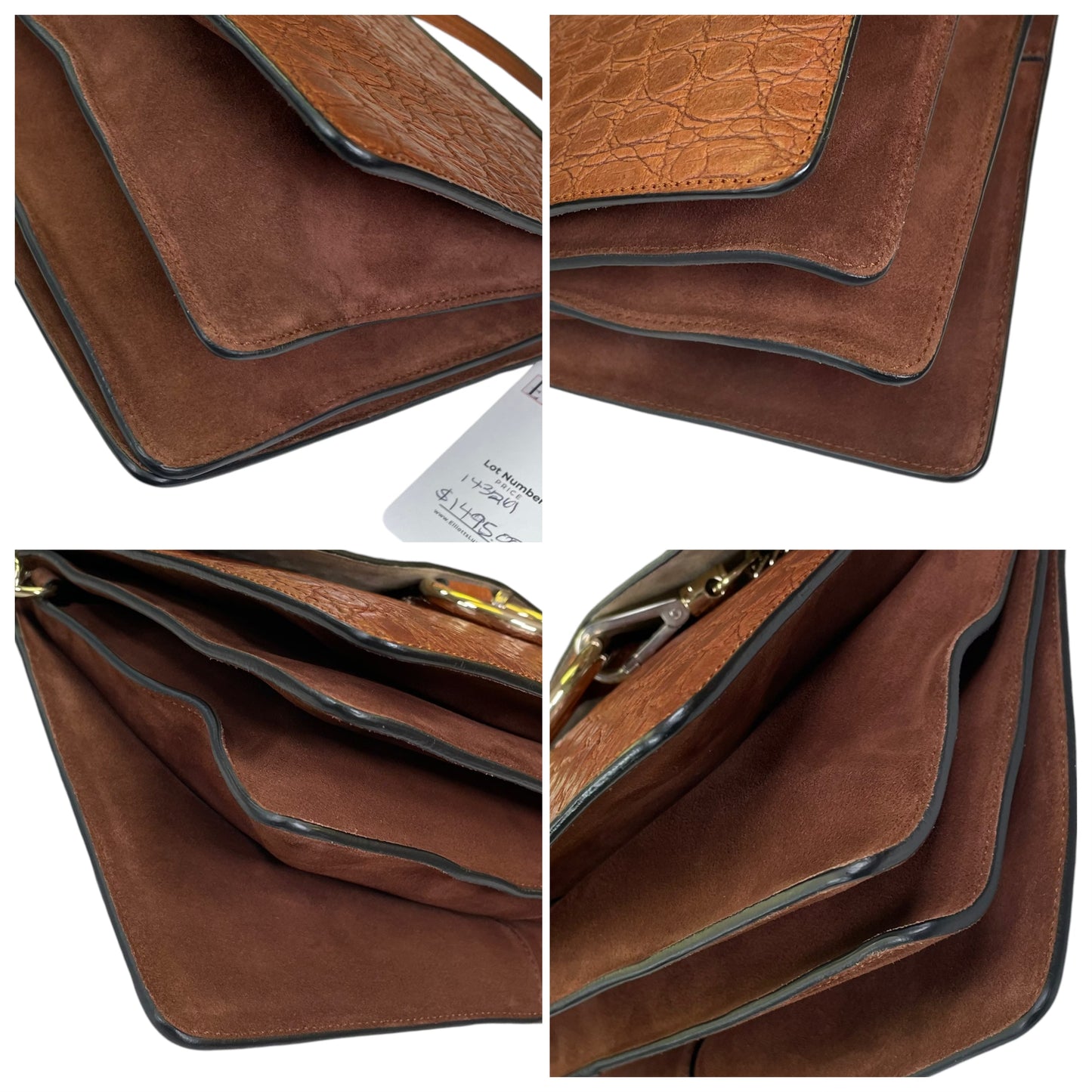 Chloe Faye Accordion Brown Croc Embossed Calfskin Two Way Flap Shoulder Purse