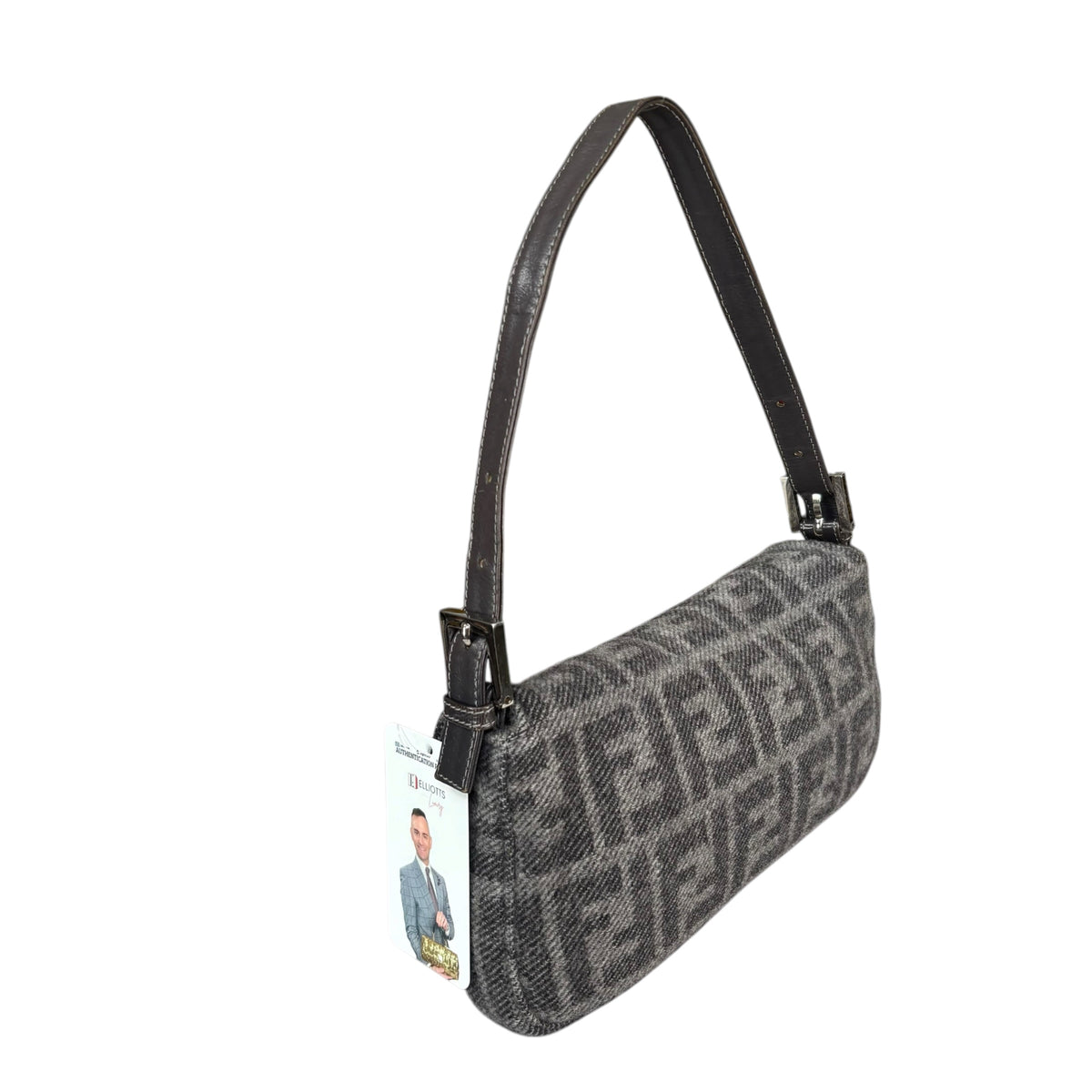 Fendi Y2K Classic Baguette Zucca Cashmere Grey & Black Shoulder Purse
