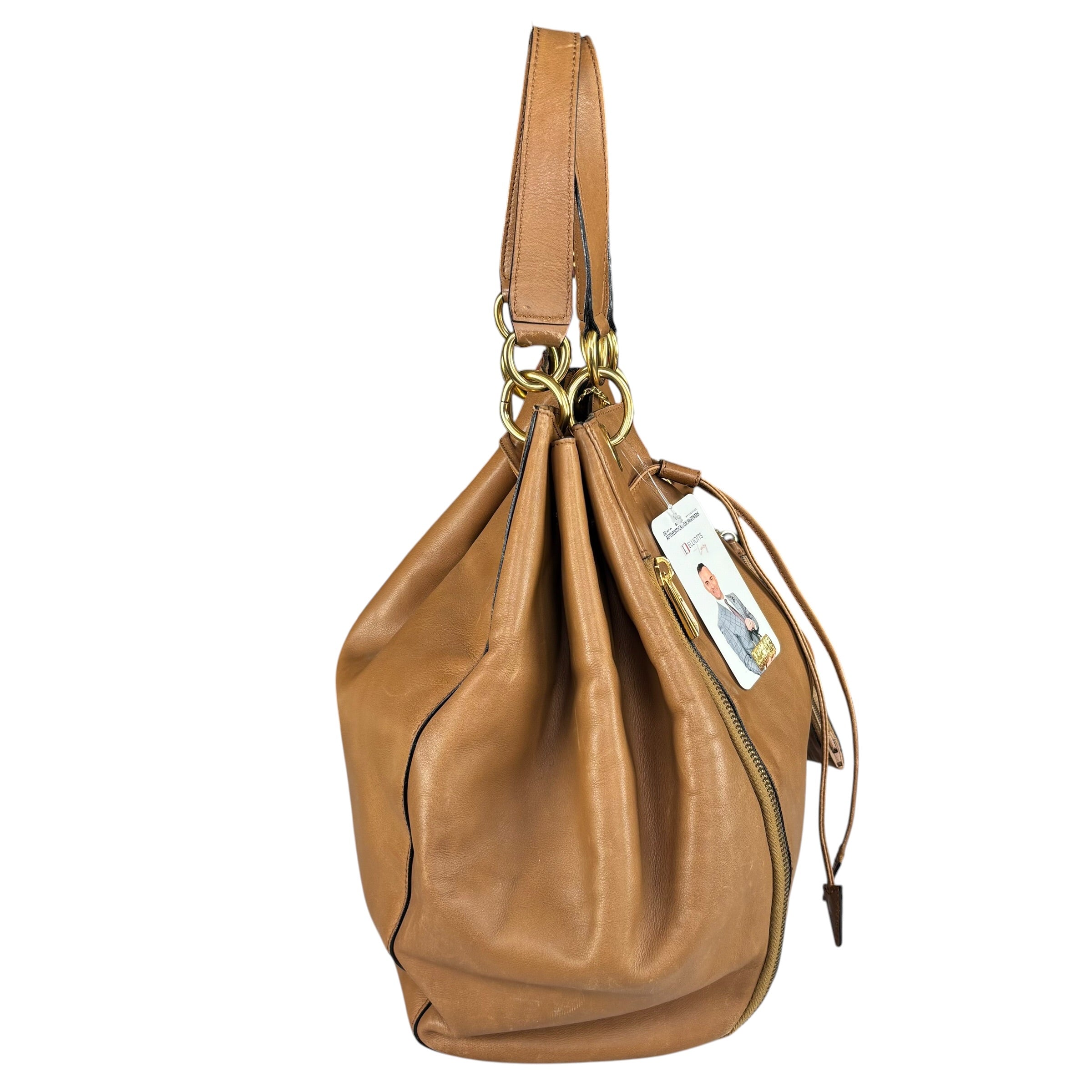 Celine Gold Brown Leather GHW Pouch Drawstring Bucket Hobo Bag