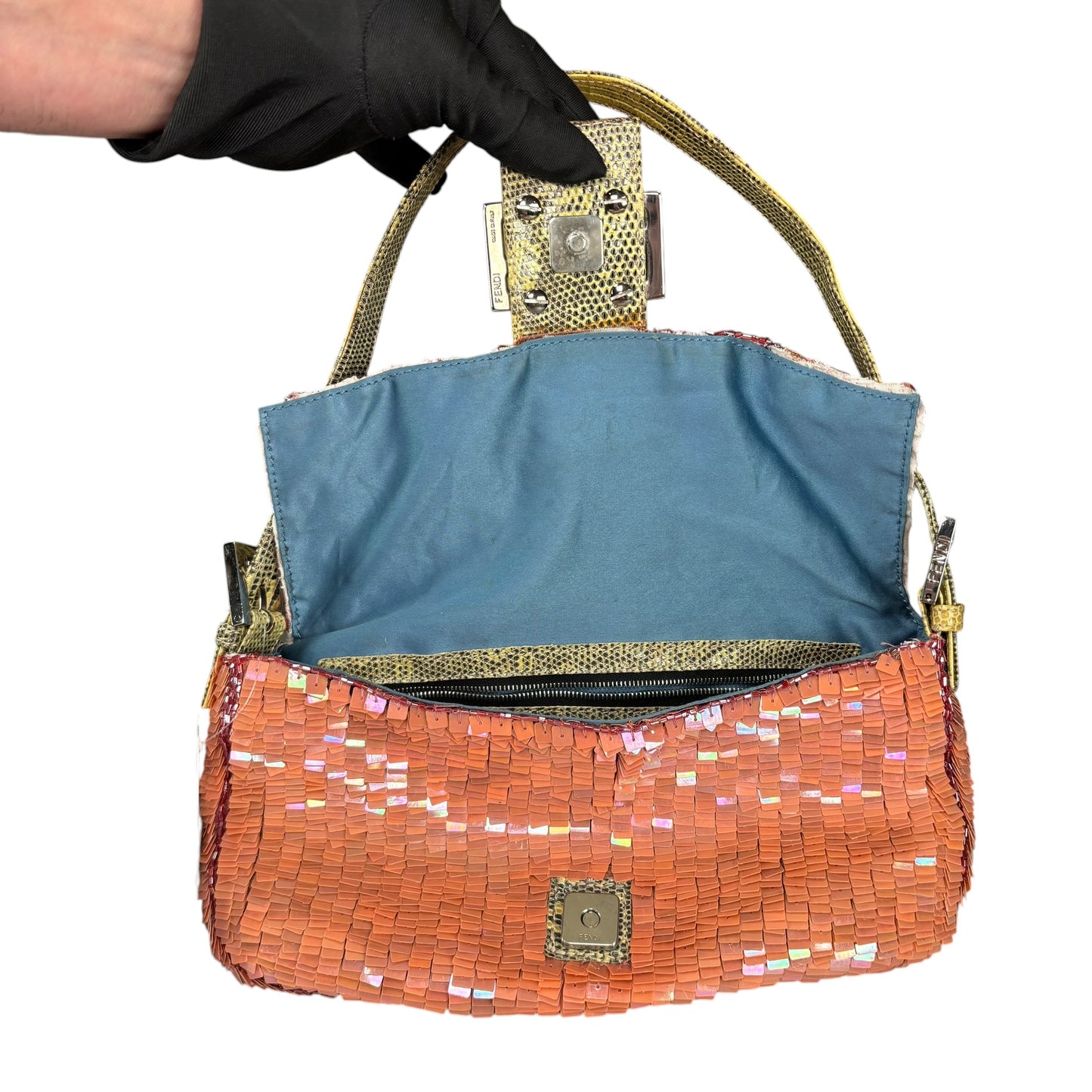 Fendi Y2K Baguette Coral Sequin Shoulder Purse