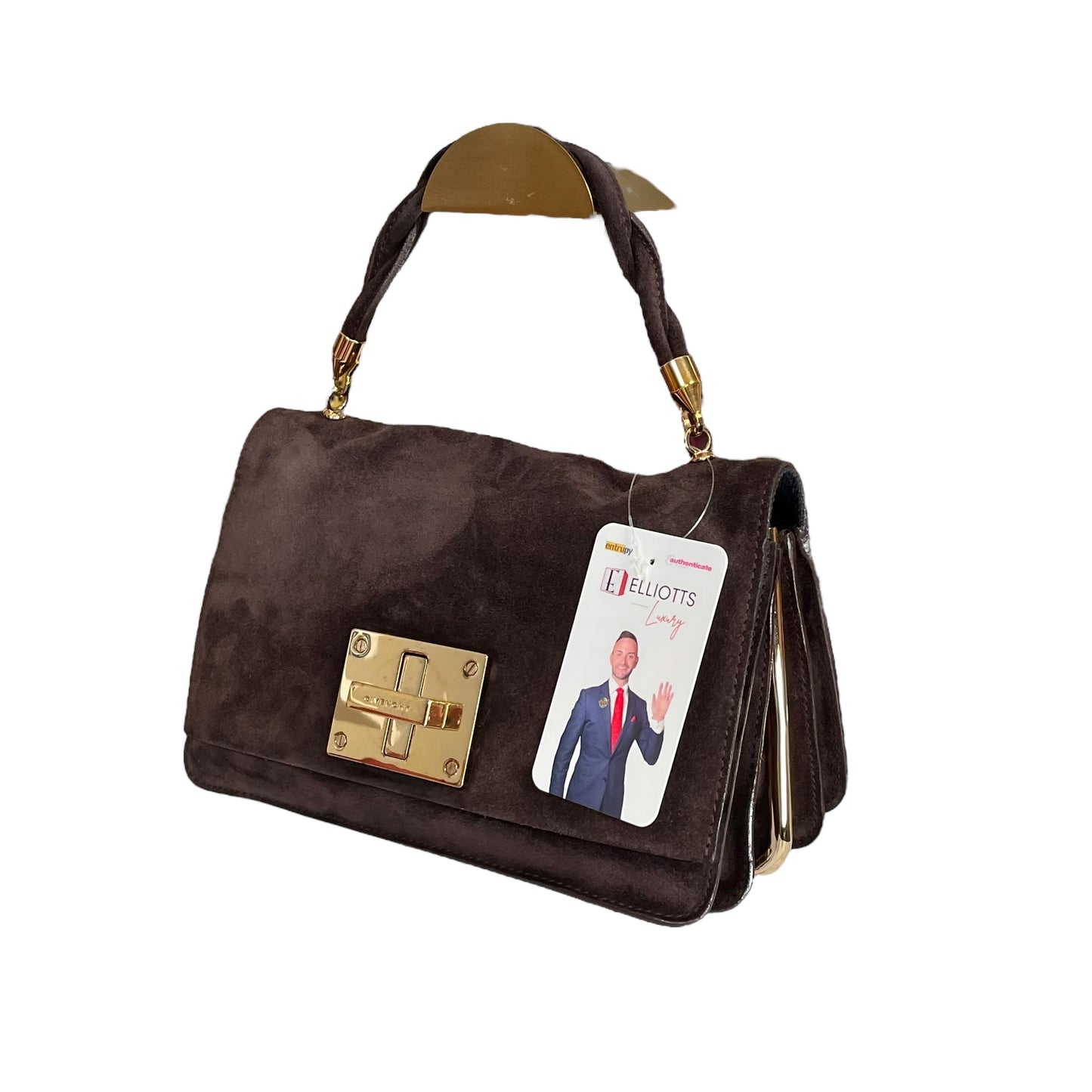 Givenchy Turn-Lock 4G Brown Suede GHW Woven Strap Clutch Handbag