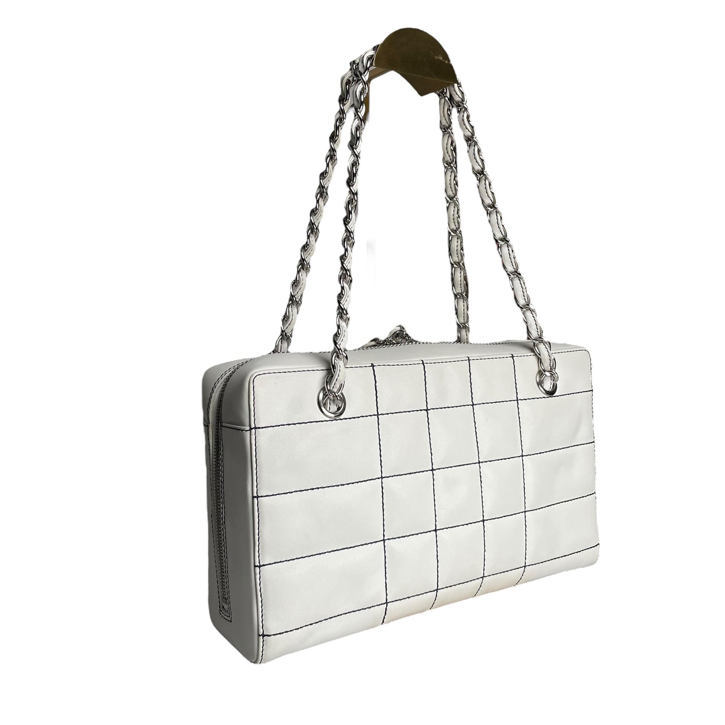 Chanel CC Timeless White Chocolate Bar Wildstitch Navy Blue SHW Shoulder Purse