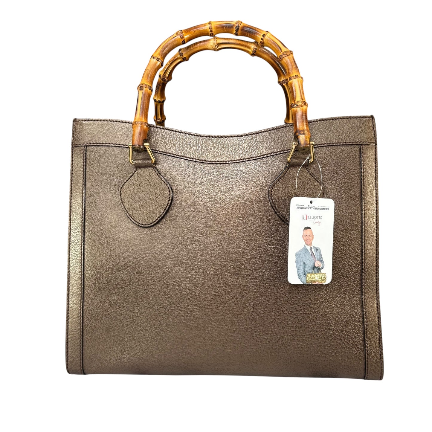 Gucci Diana Bronze Metallic Suede Bamboo Tote