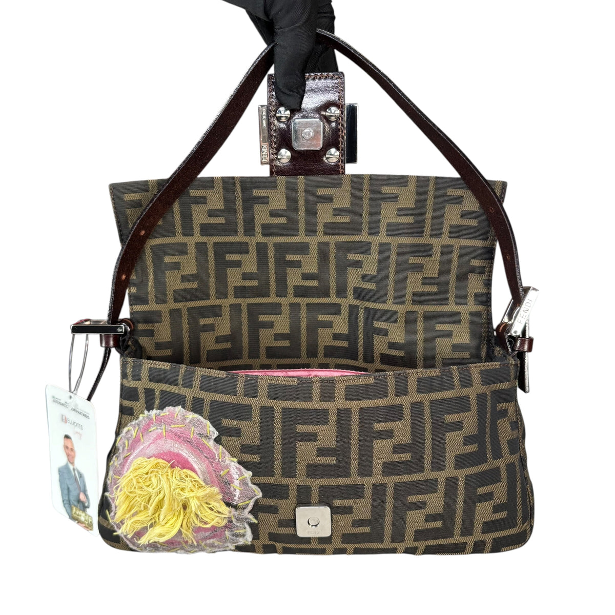 Fendi Y2K Baguette Classic Zucca Floral 3D Appliqué Purse