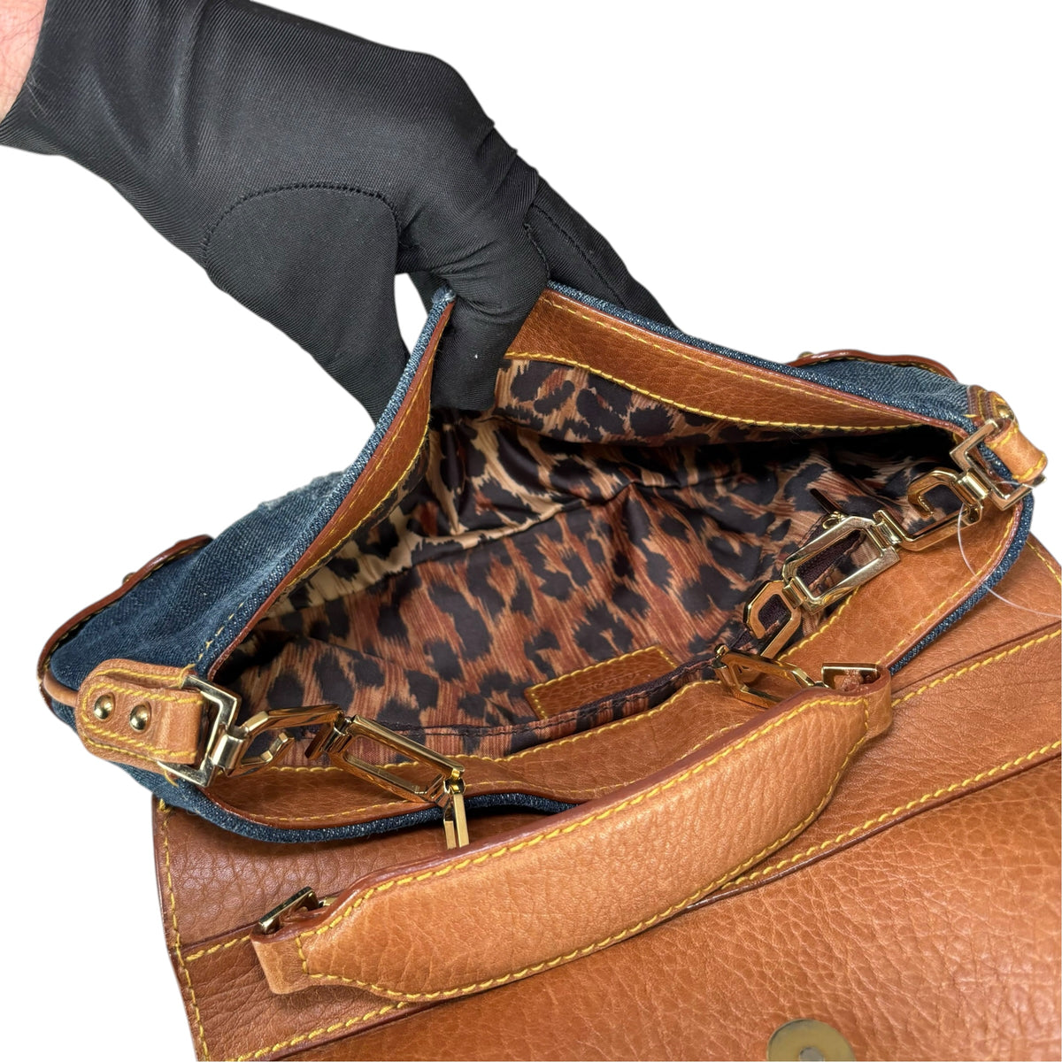 Dolce & Gabbana Y2K O-Ring Distressed Denim Gold Purse