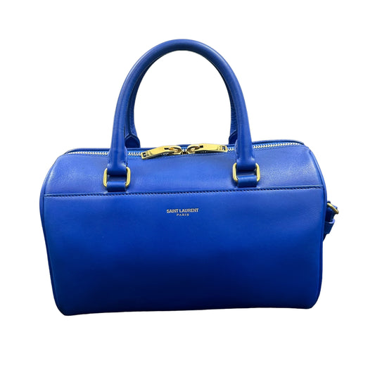 YSL Yves Saint Laurent Cobalt Blue Mini Calfskin Boston Two-Way Strap Speedy Bag