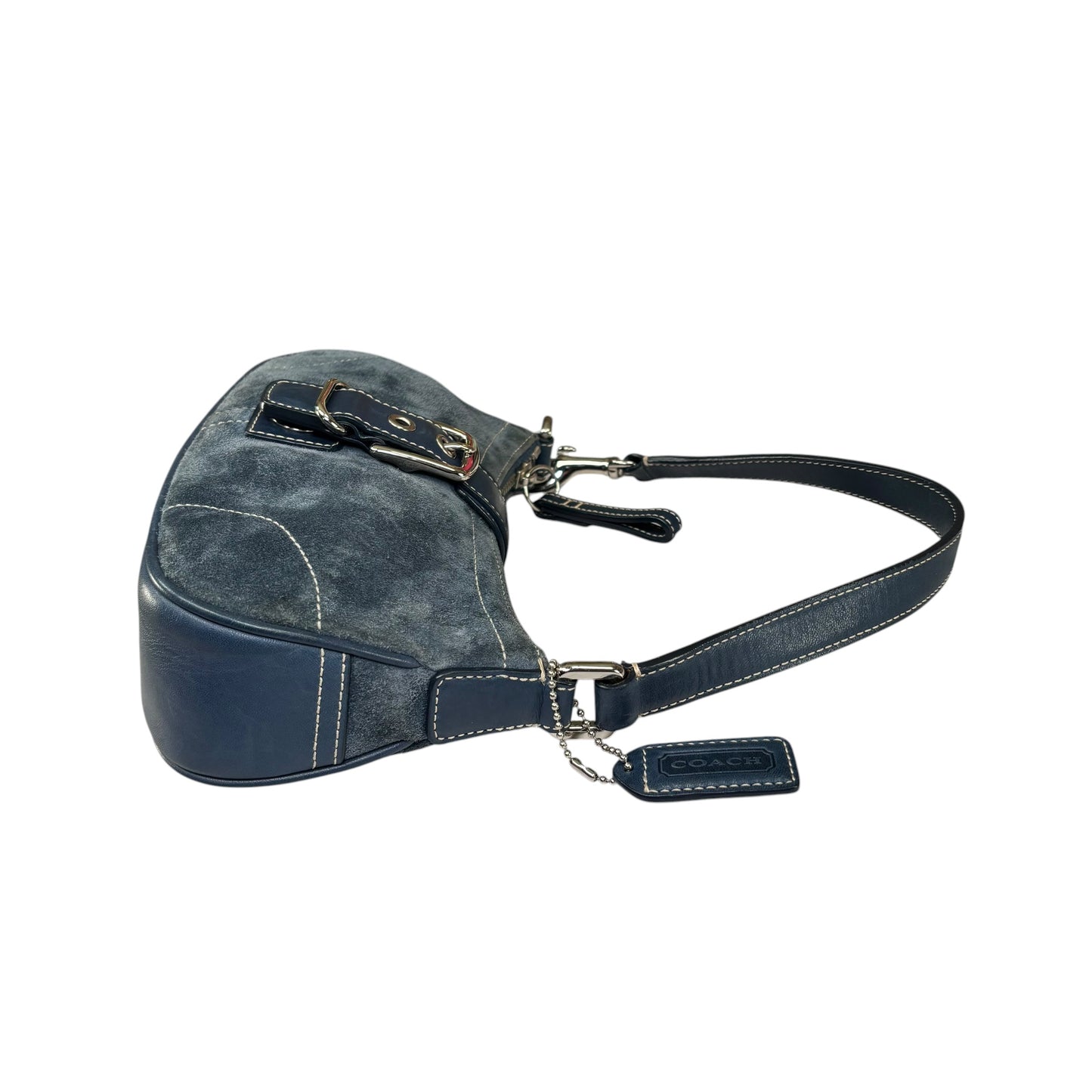 Coach Y2K Mini Soho Navy Blue Suede Buckle Shoulder Purse