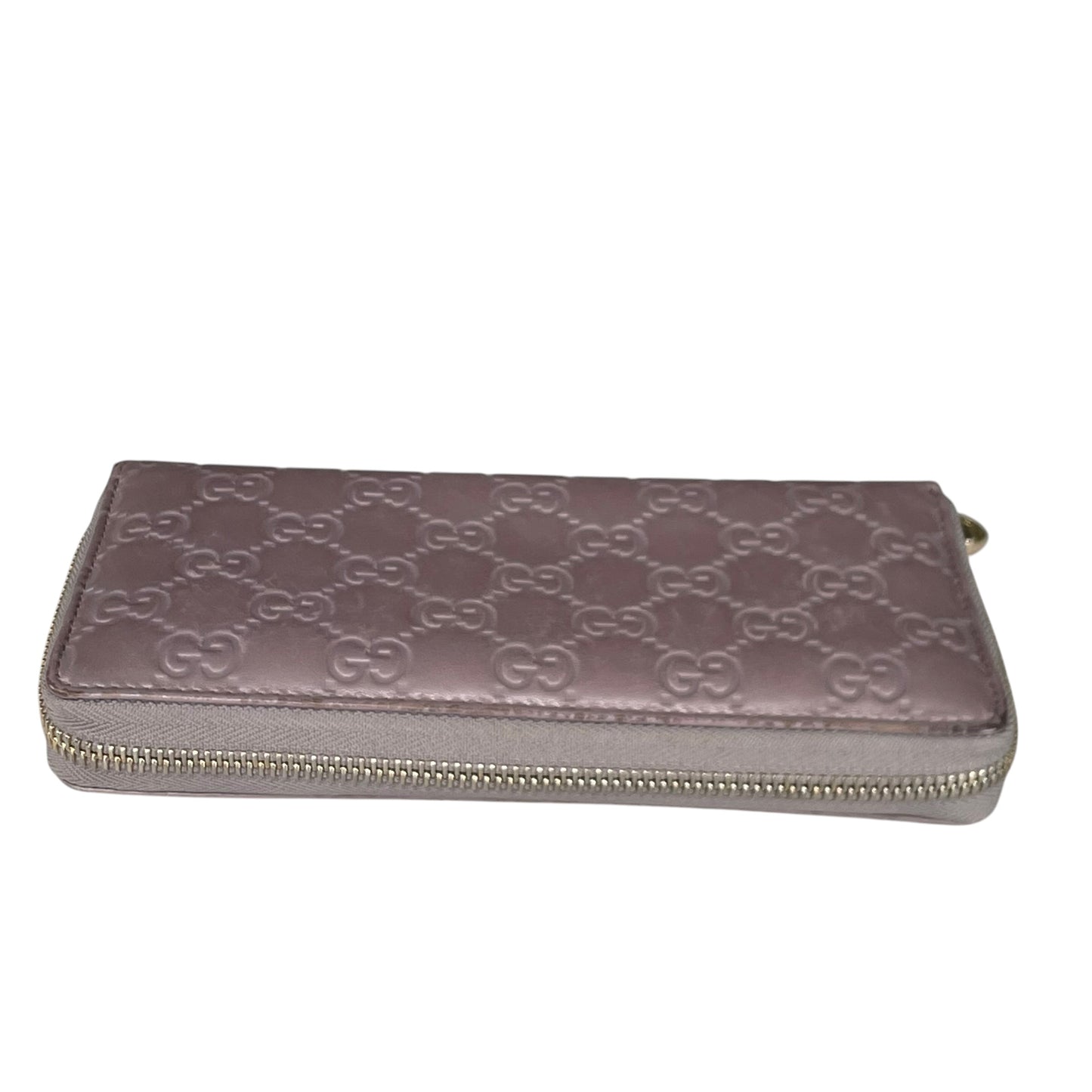 Gucci Guccissima GHW Metallic Lilac Zip Around Wallet GG Embossed Leather