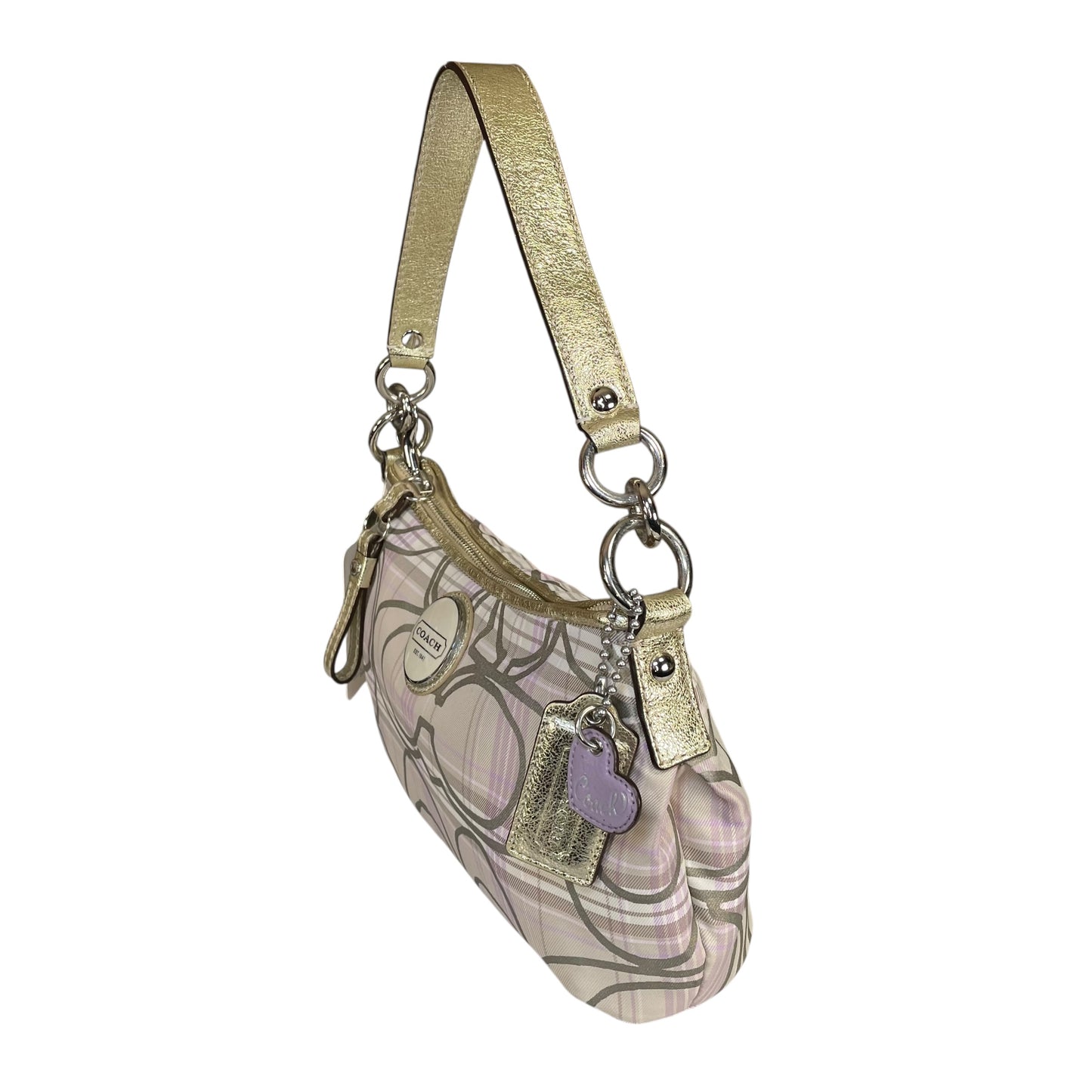 Coach Demi Tartan Plaid Nylon Bag Metallic Gray Gold Leather Shoulder Crossbody Y2K
