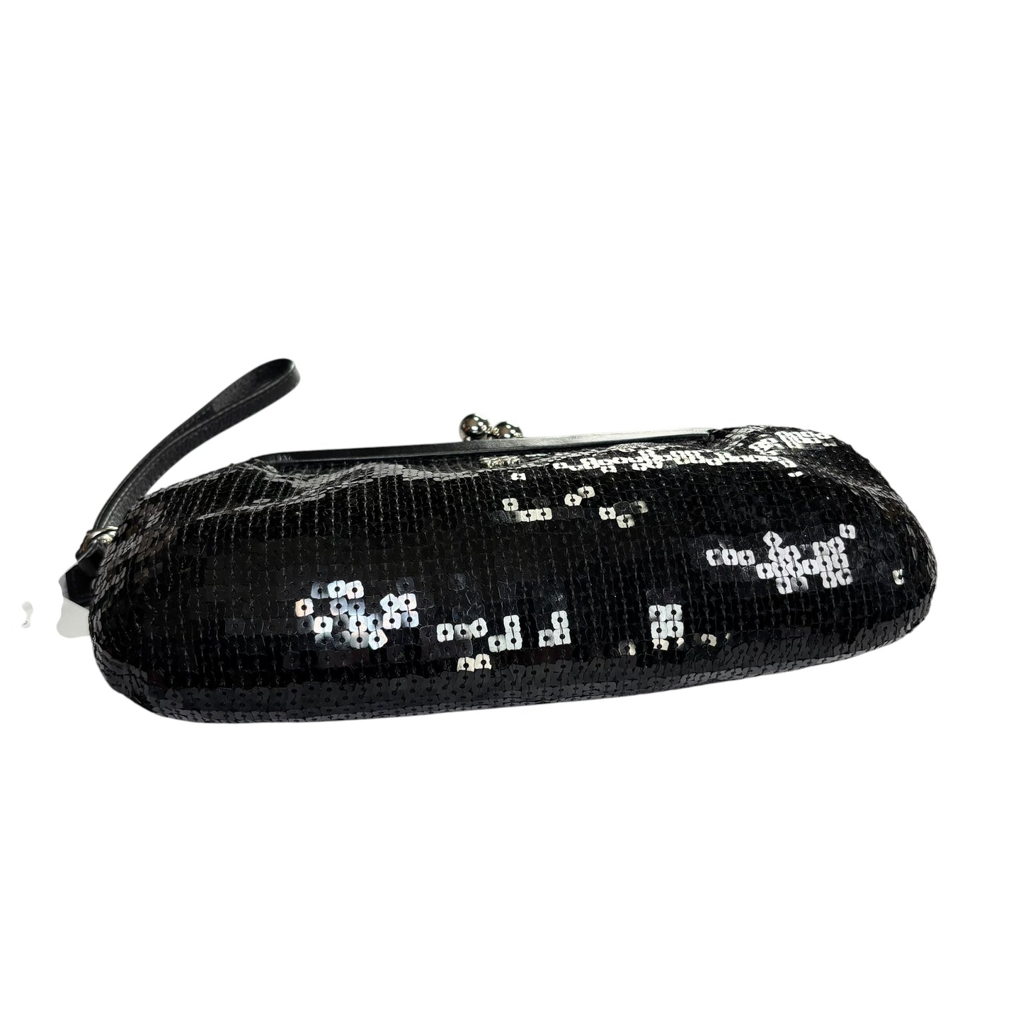 Coach Opti C Aubrey Sequin Black Leather  Kiss-Lock Closure Clutch
