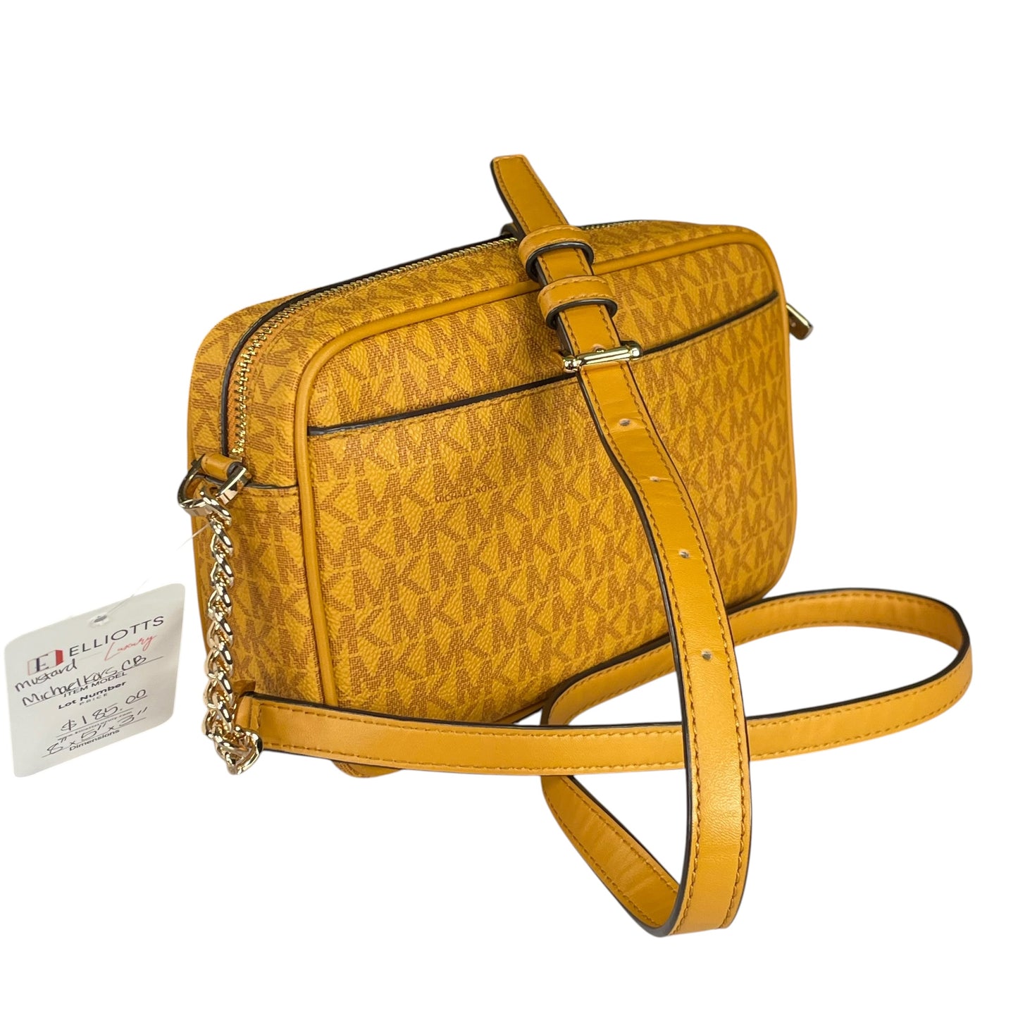 Micheal Kors Mustard GHW Jet Set Leather Canvas Crossbody