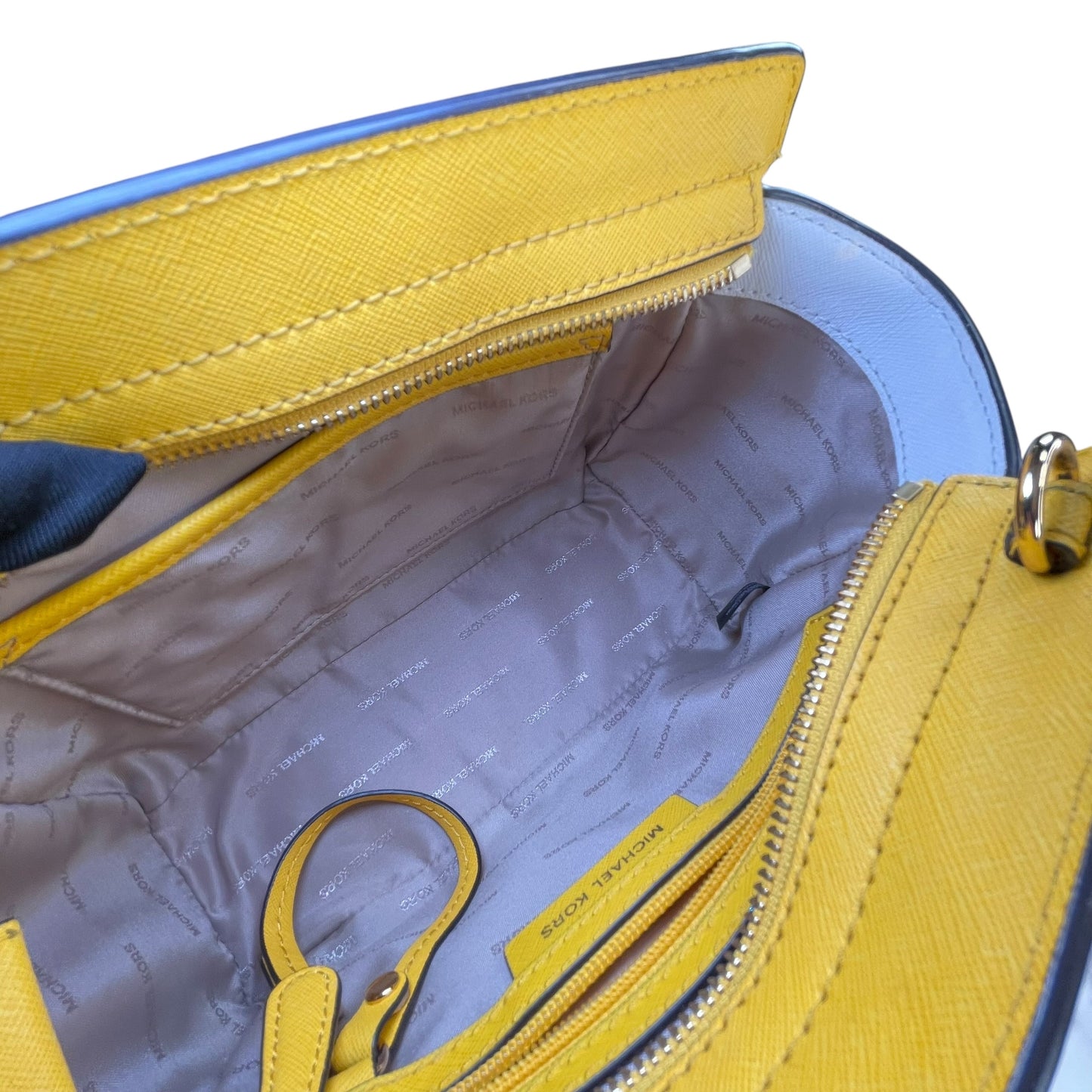 Michael Kors Selma Small Saffiano Leather Yellow White Satchel Crossbody