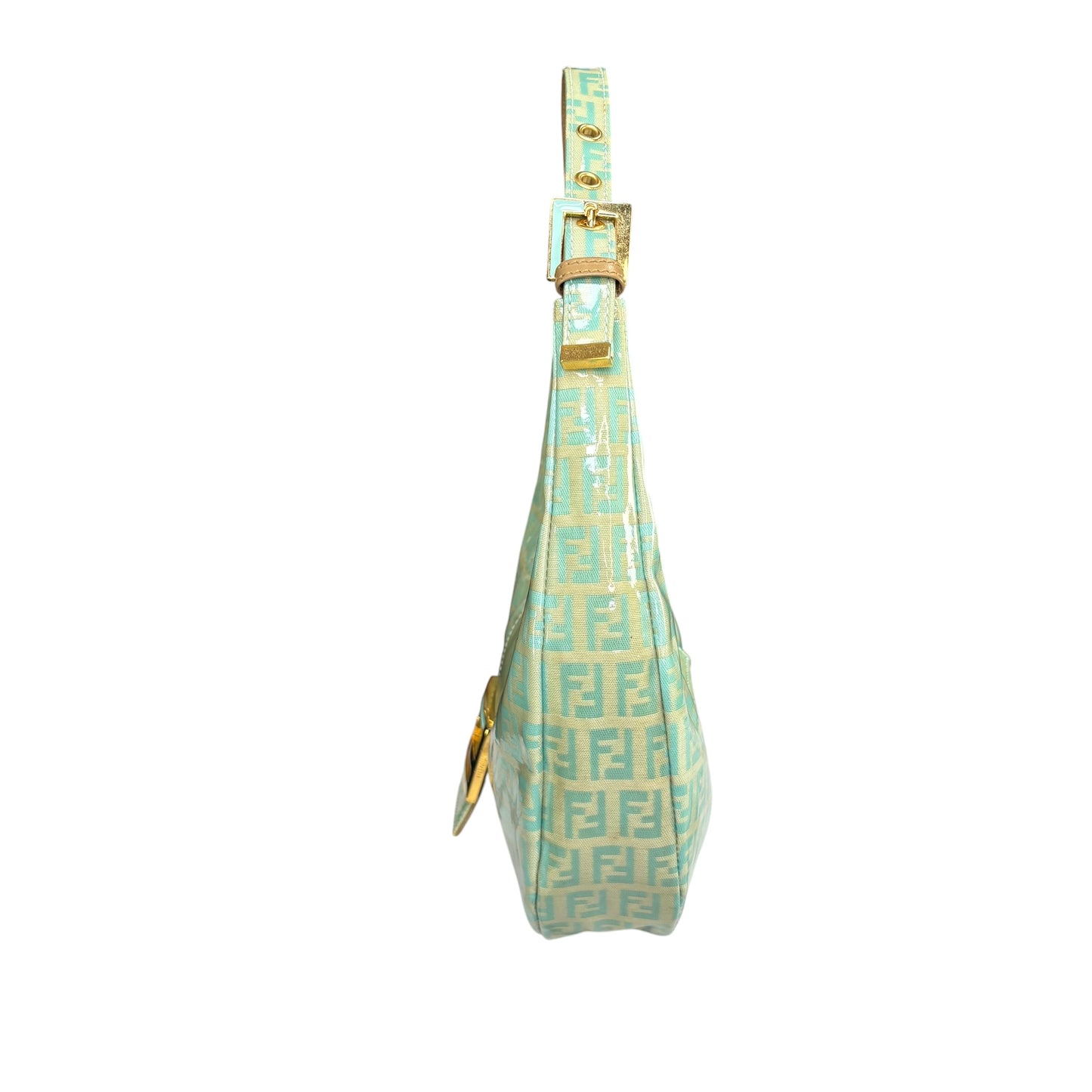 Fendi Y2K Baguette Crescent Mint Green Zucchino Coated Canvas Leather Purse