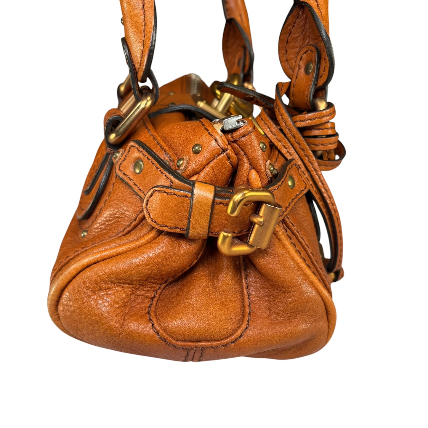 Chloe Mini Brown Leather GHW Paddington Lock Shoulder Purse