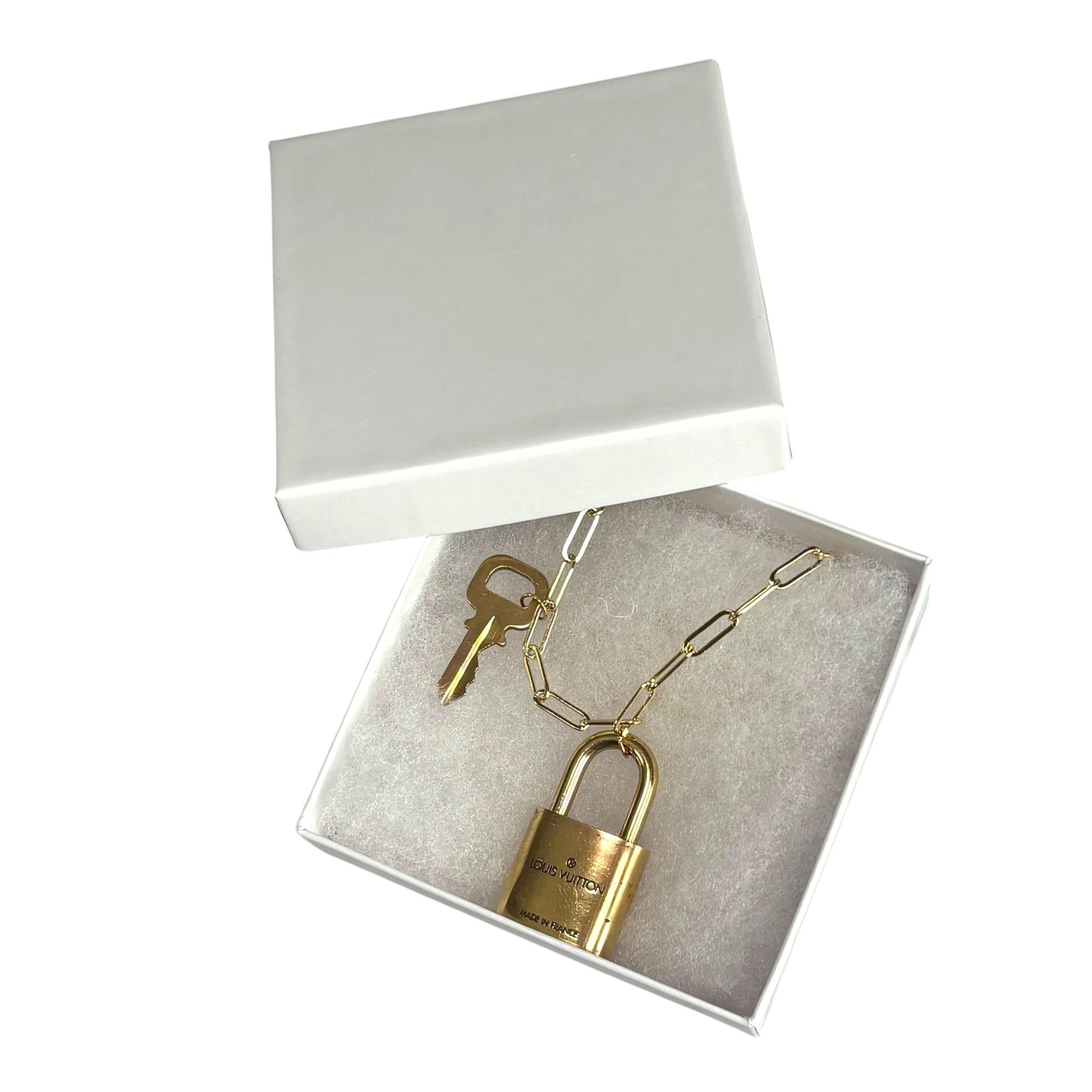 Louis Vuitton Lock & Key Convertible Necklace – 19” Gold-Tone Paperclip Chain