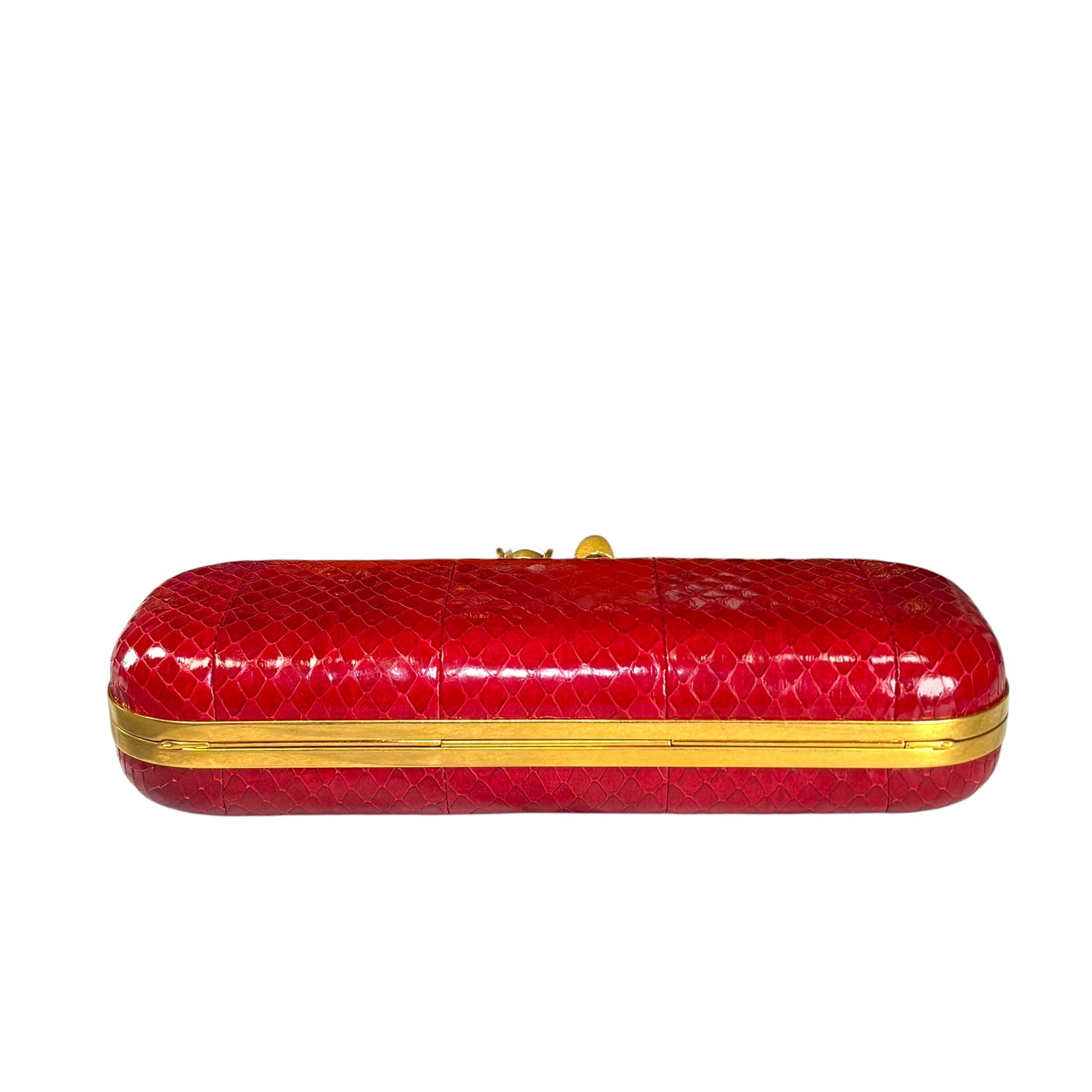Alexander McQueen Ruby Red Embossed Leather Knuckle Clutch – Gold Rhinestone Skull Hardware