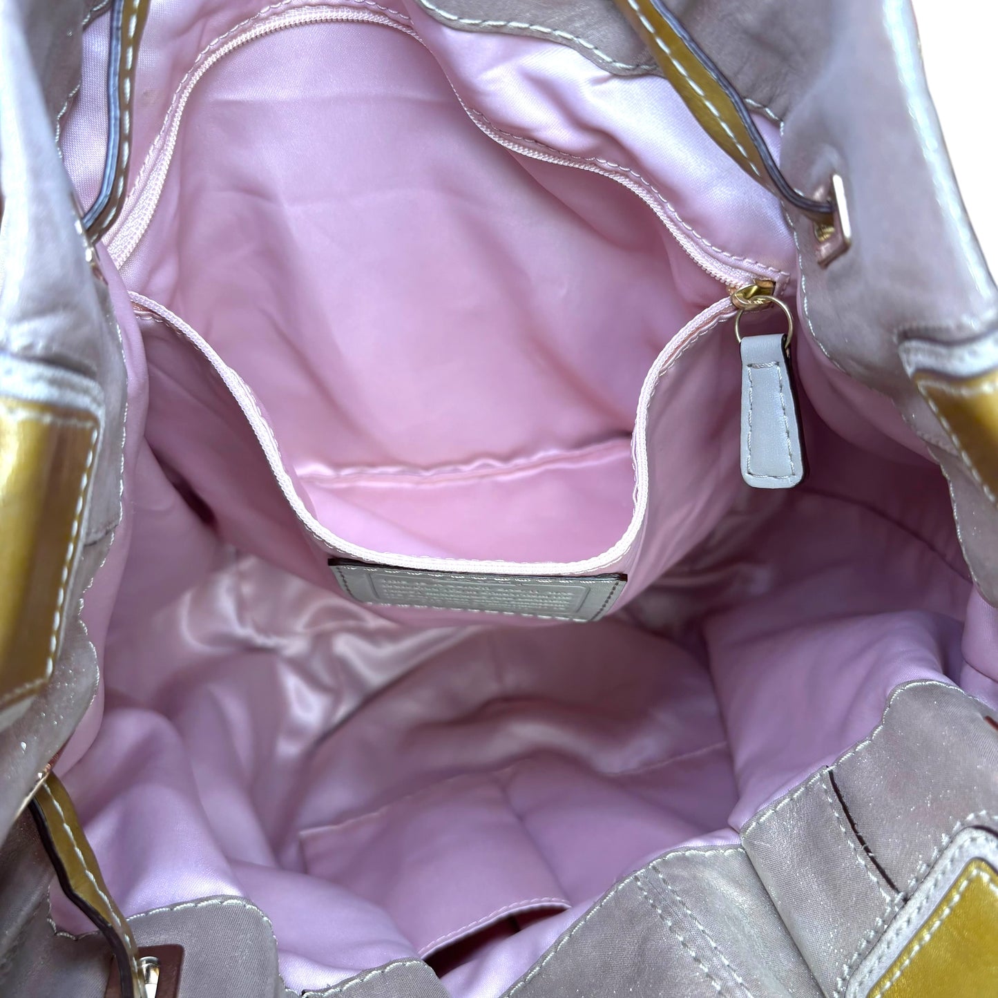 Coach XL Y2K Peyton GHW Drawstring Bucket Glitter Sueded Leather