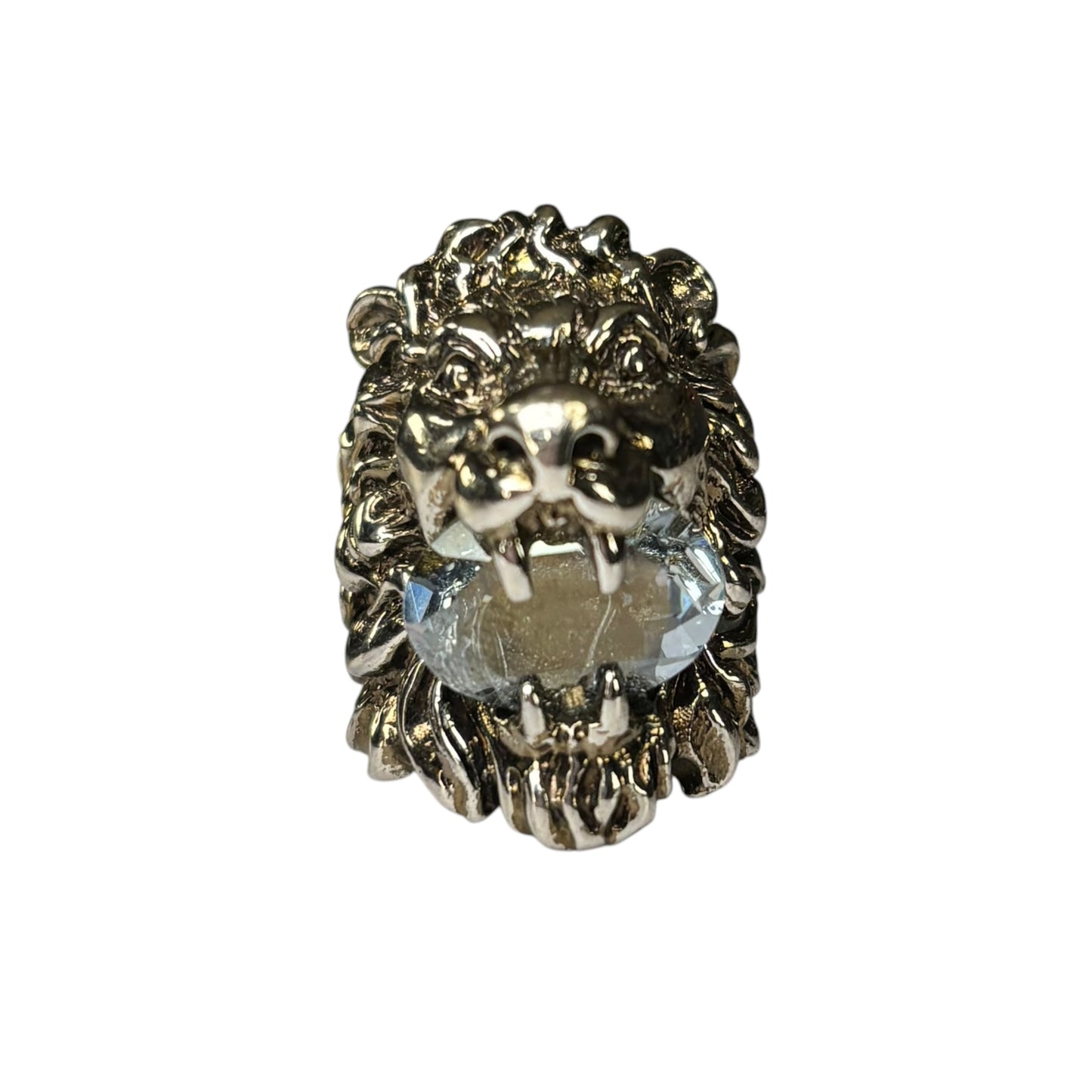 Gucci Lion Head Blue Crystal Silver Tone Pinky Ring Sz 5.5