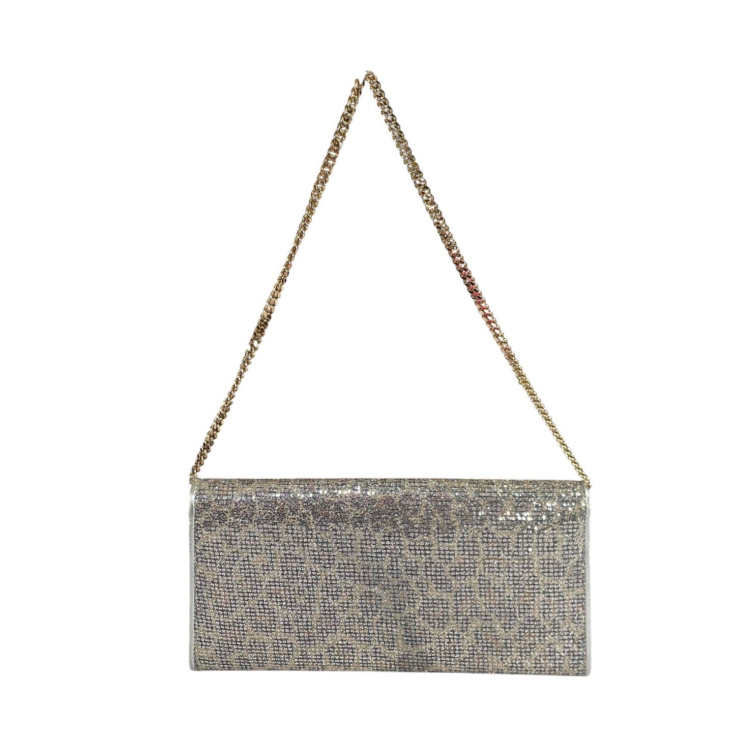 Jimmy Choo Margot Metallic Glitter Silver Leather GHW Chain Clutch