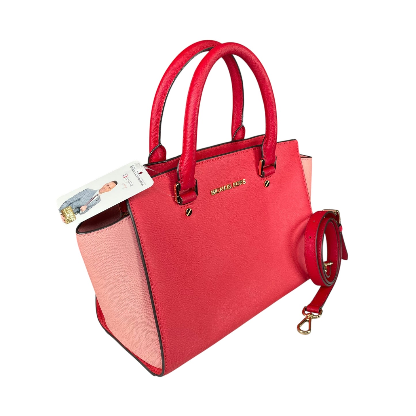 Michael Kors Selma Medium Satchel Pink Saffiano Leather Gold HW Crossbody Purse