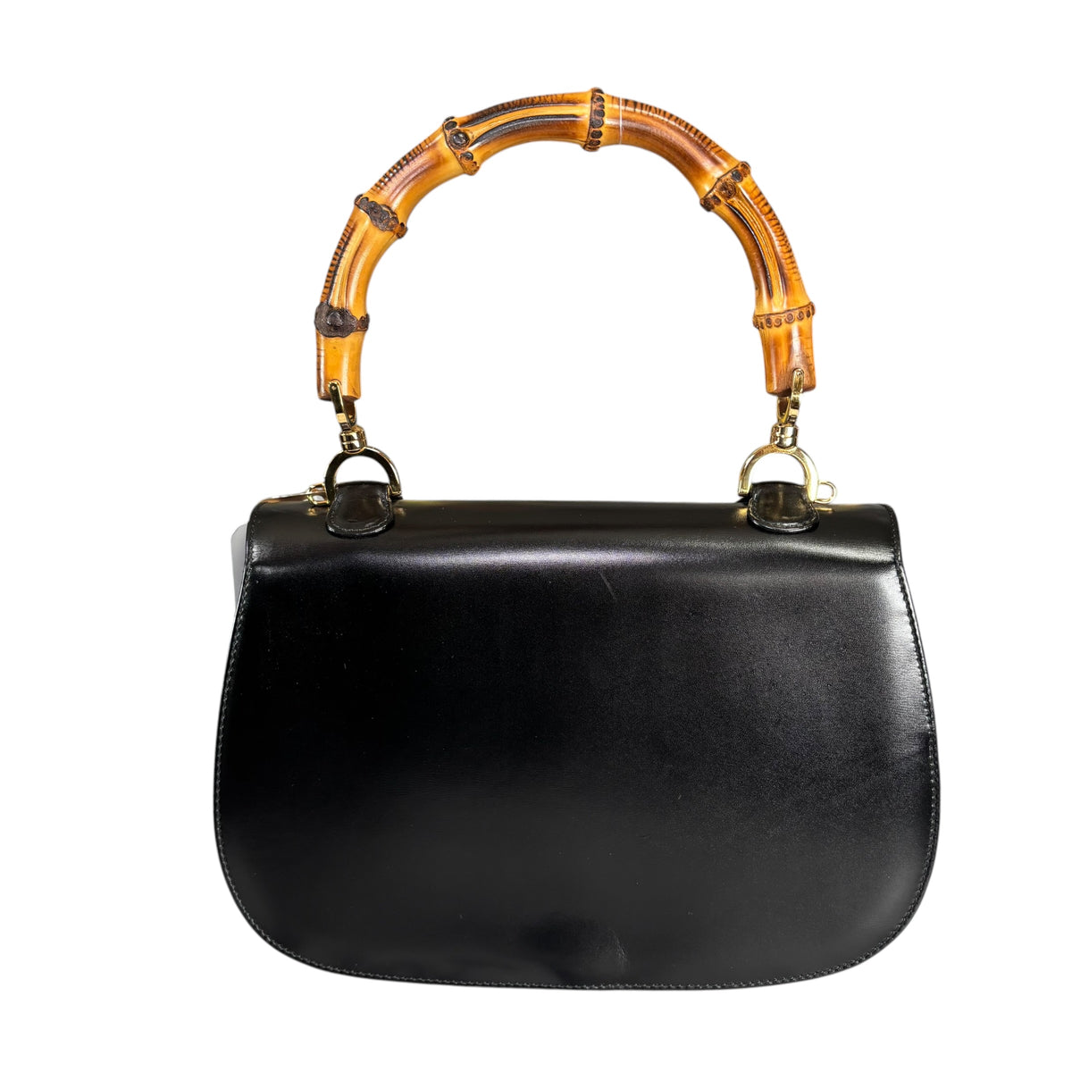 Gucci 1947 Bamboo Black Box Leather Turn-Lock Purse