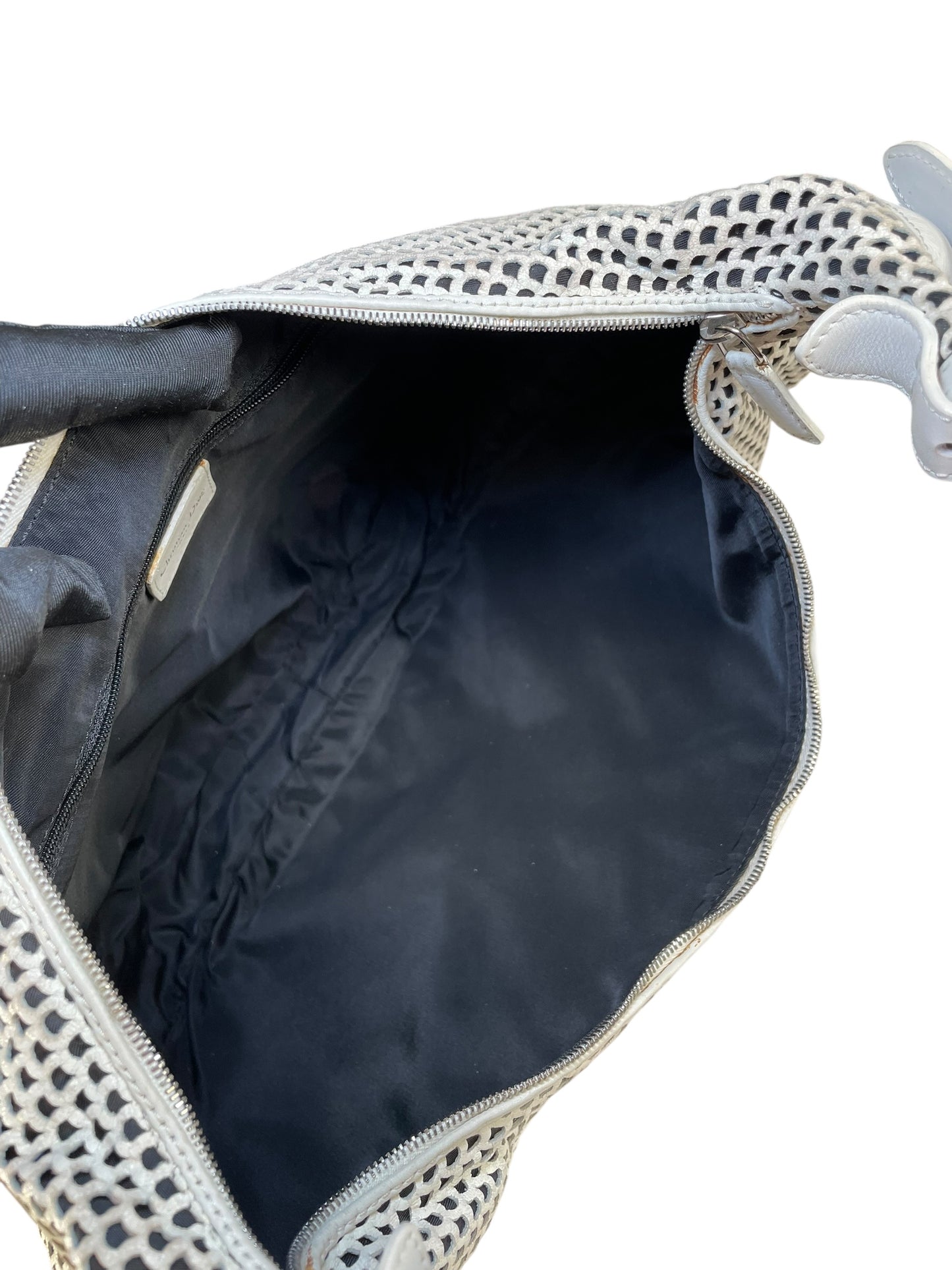 Christian Dior Y2K Perforated White Leather CD Logo Medium Hobo Bag