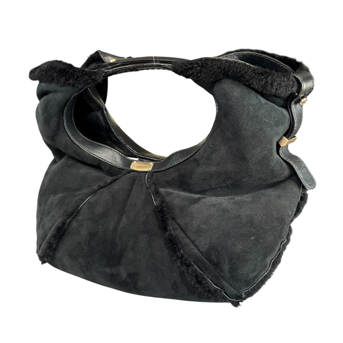 Jimmy Choo Black Shearling GHW  Large Shoulder Hobo