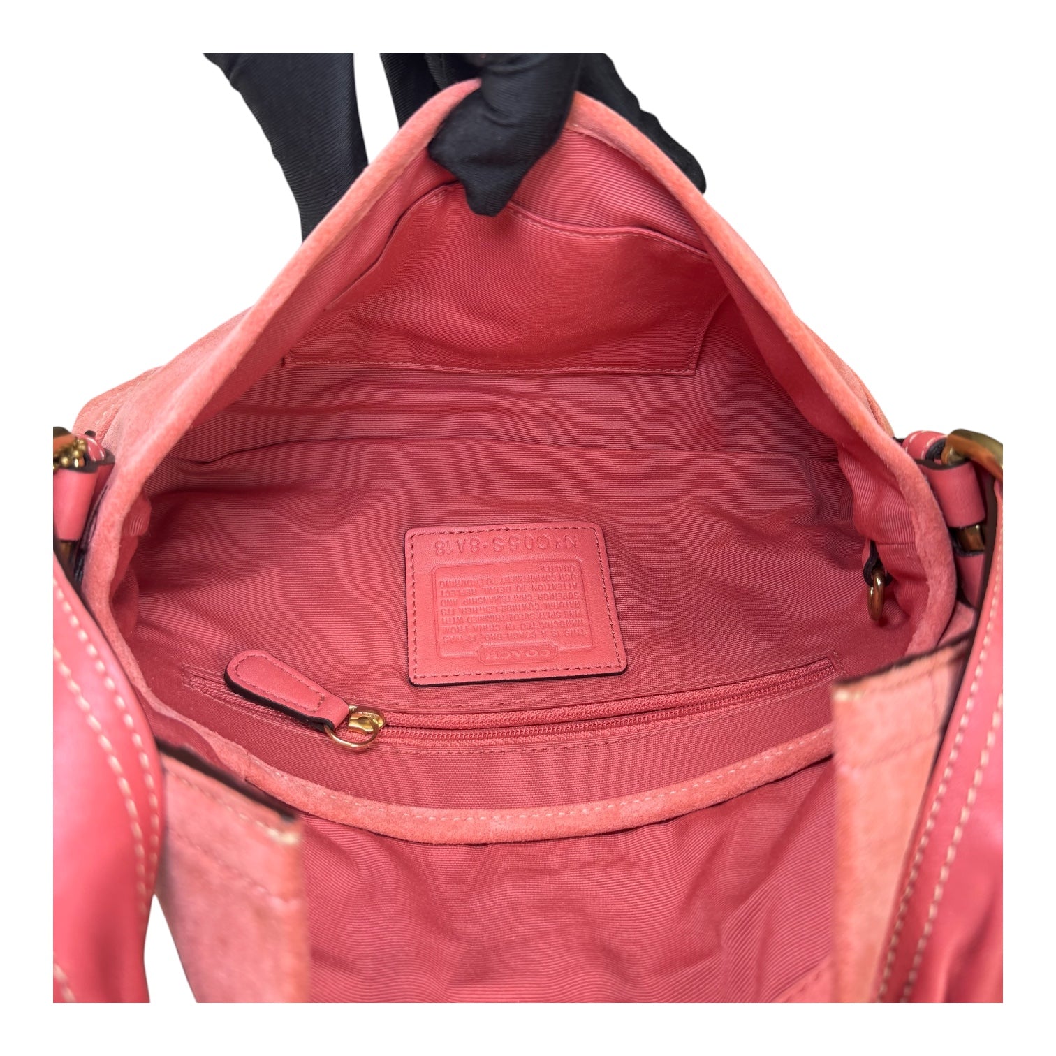 Coach Y2K SoHo Coral Suede Brass Buckle Baguette Shoulder Purse